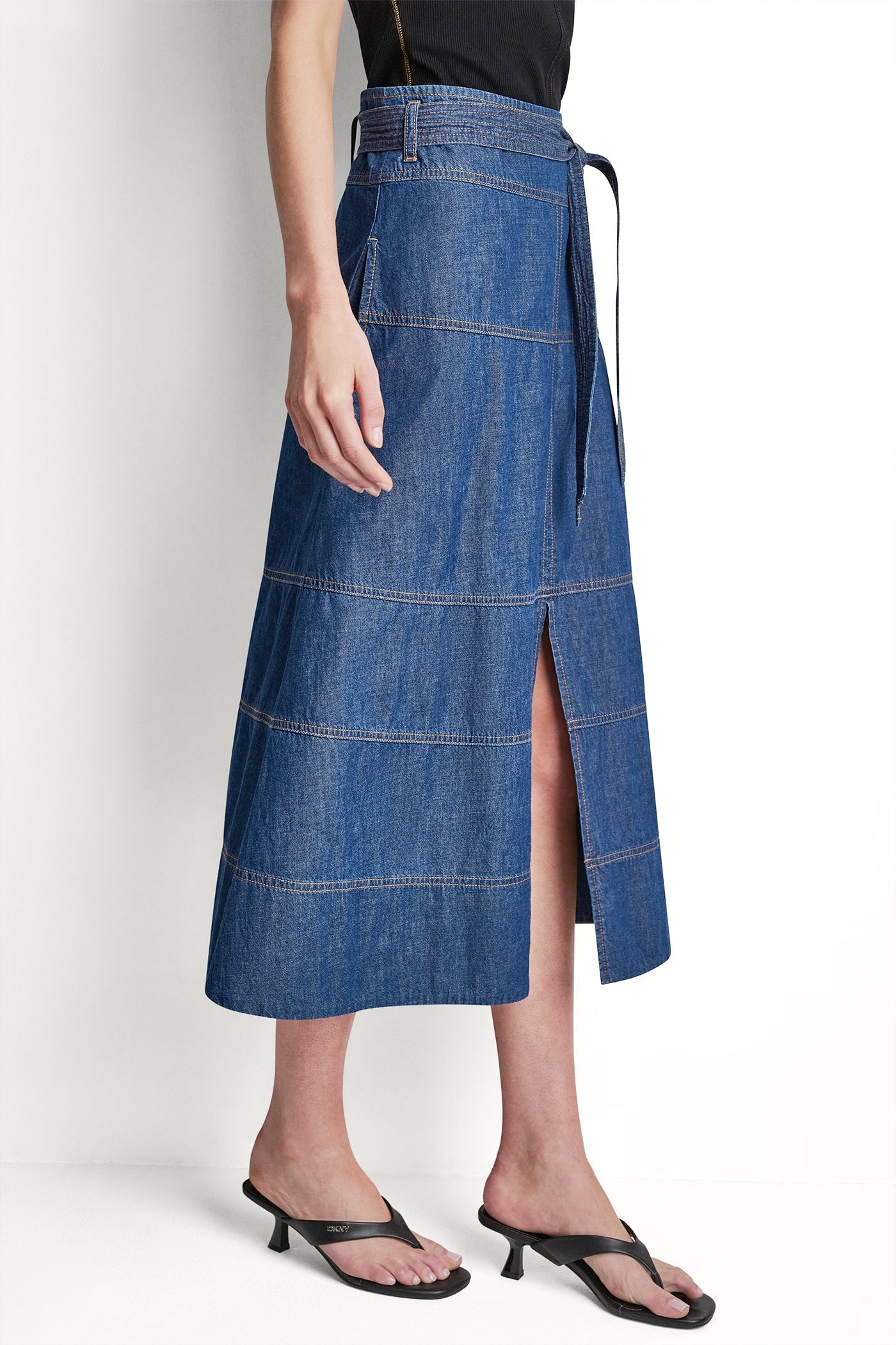 TIE WAIST CONTRAST STITCH SKIRT