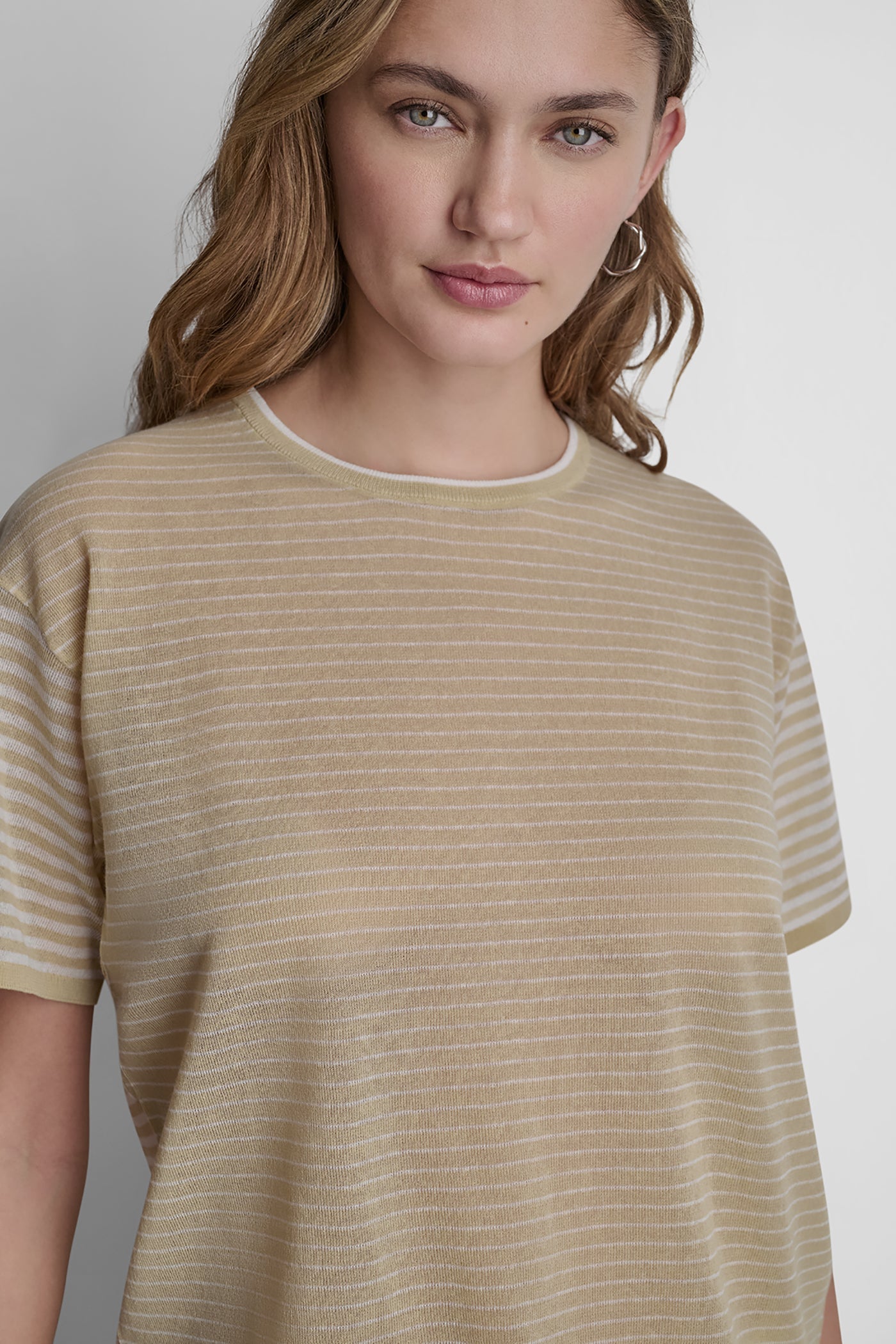 SHORT SLEEVE MIXED STRIPE SWEATER