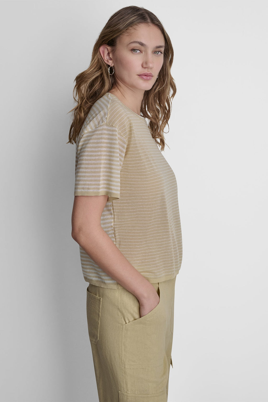 SHORT SLEEVE MIXED STRIPE SWEATER