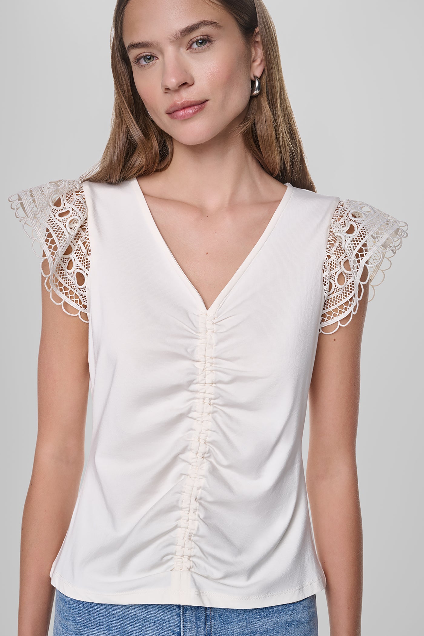 FLUTTER SLEEVE V-NECK TOP