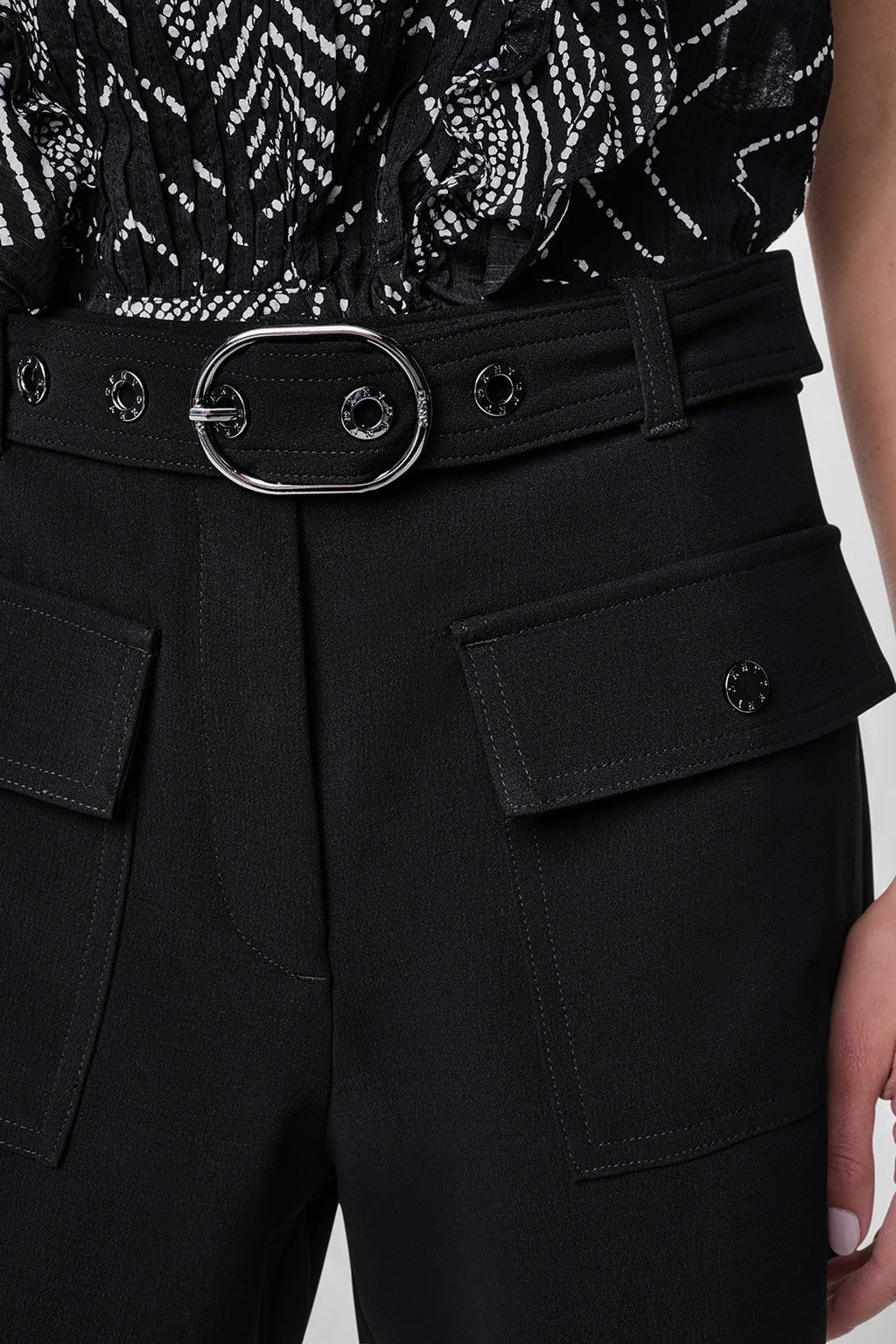 BELTED PATCH POCKET CREPE SHORTS