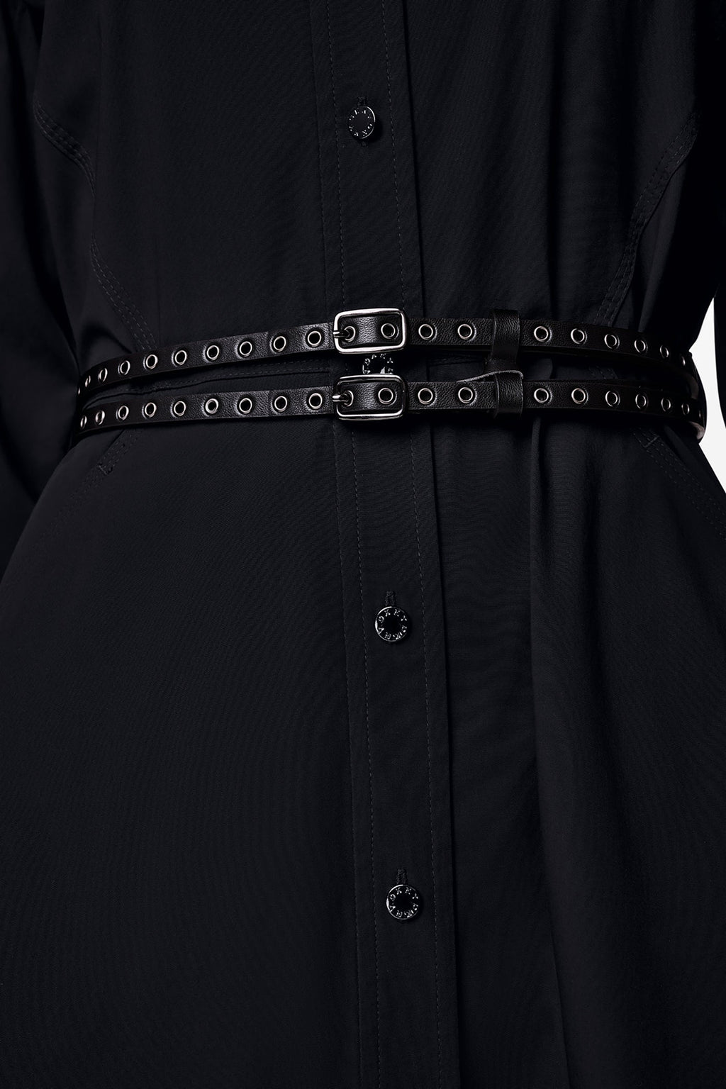 ROLL TAB BELTED POPLIN DRESS