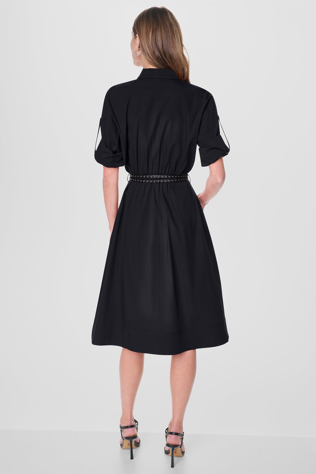 ROLL TAB BELTED POPLIN DRESS