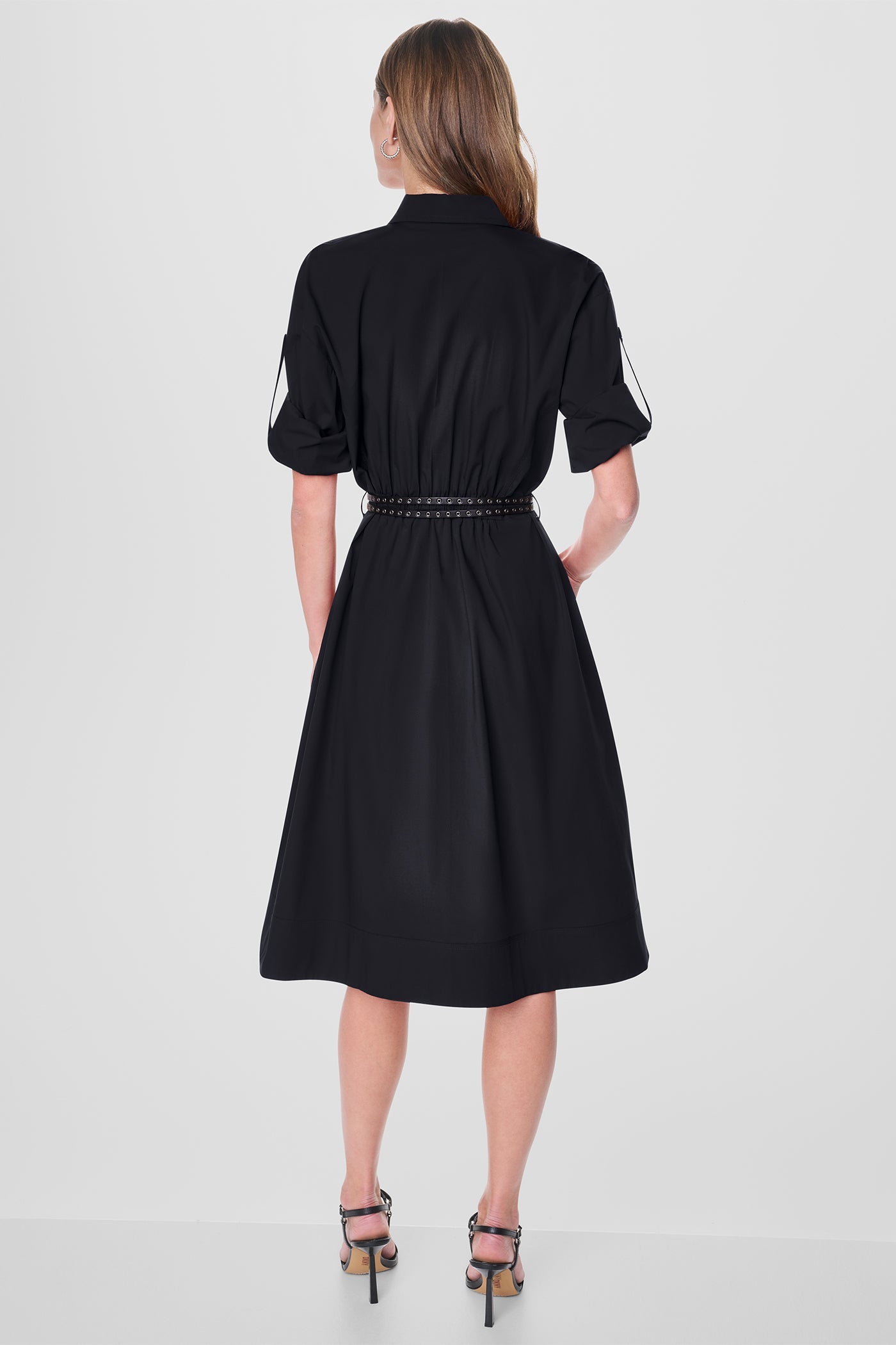 ROLL TAB BELTED POPLIN DRESS