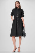 ROLL TAB BELTED POPLIN DRESS