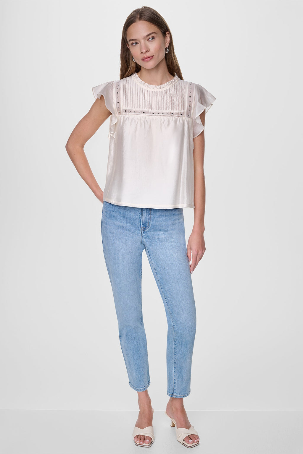 PLEATED STUDDED BLOUSE