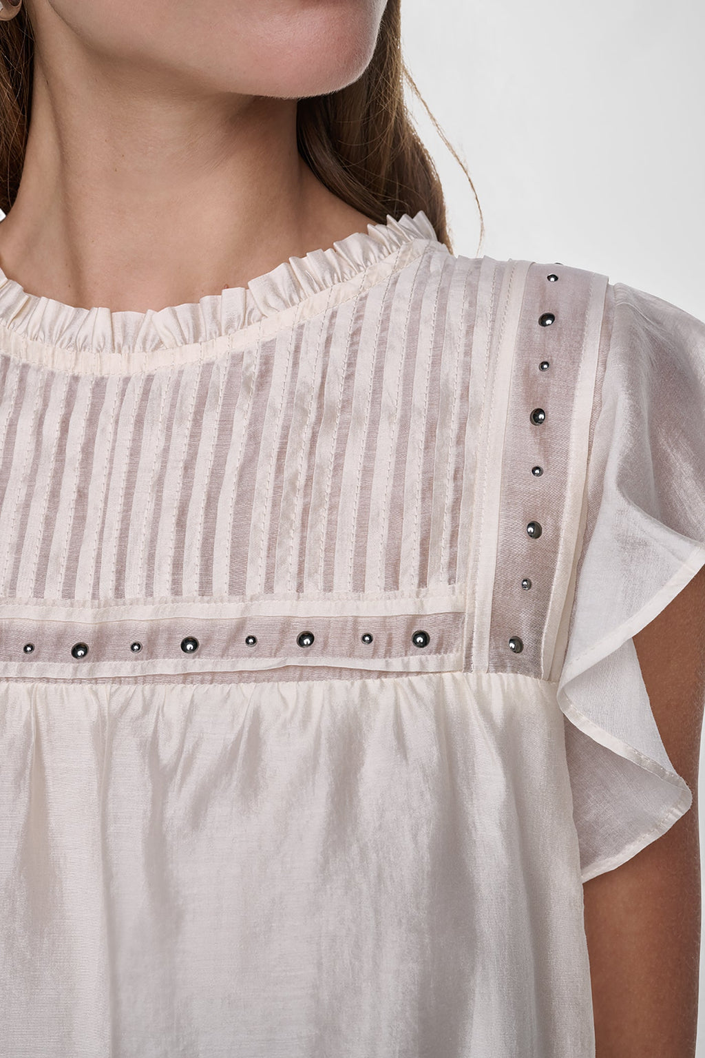 PLEATED STUDDED BLOUSE