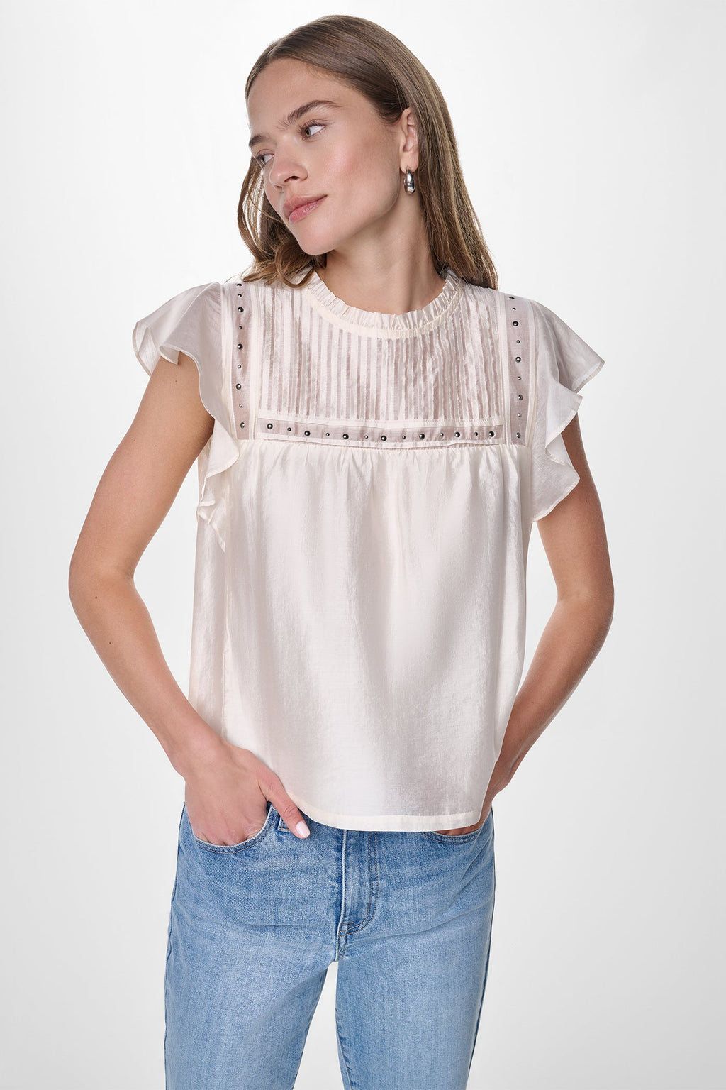PLEATED STUDDED BLOUSE
