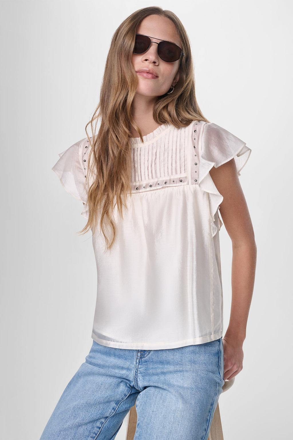 PLEATED STUDDED BLOUSE