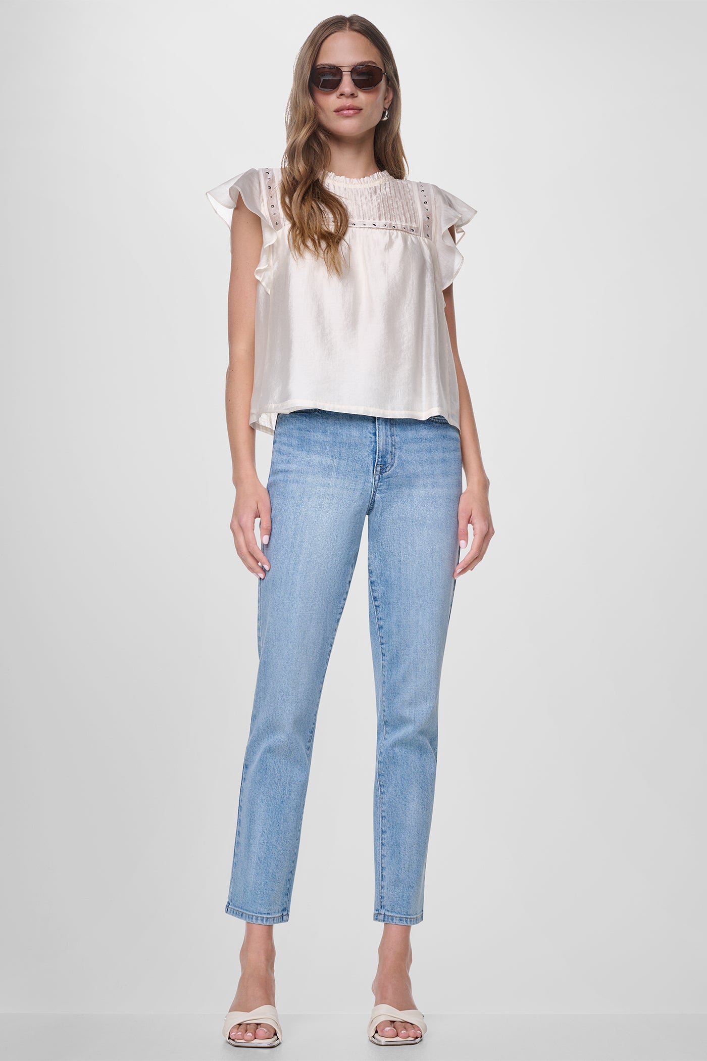 PLEATED STUDDED BLOUSE
