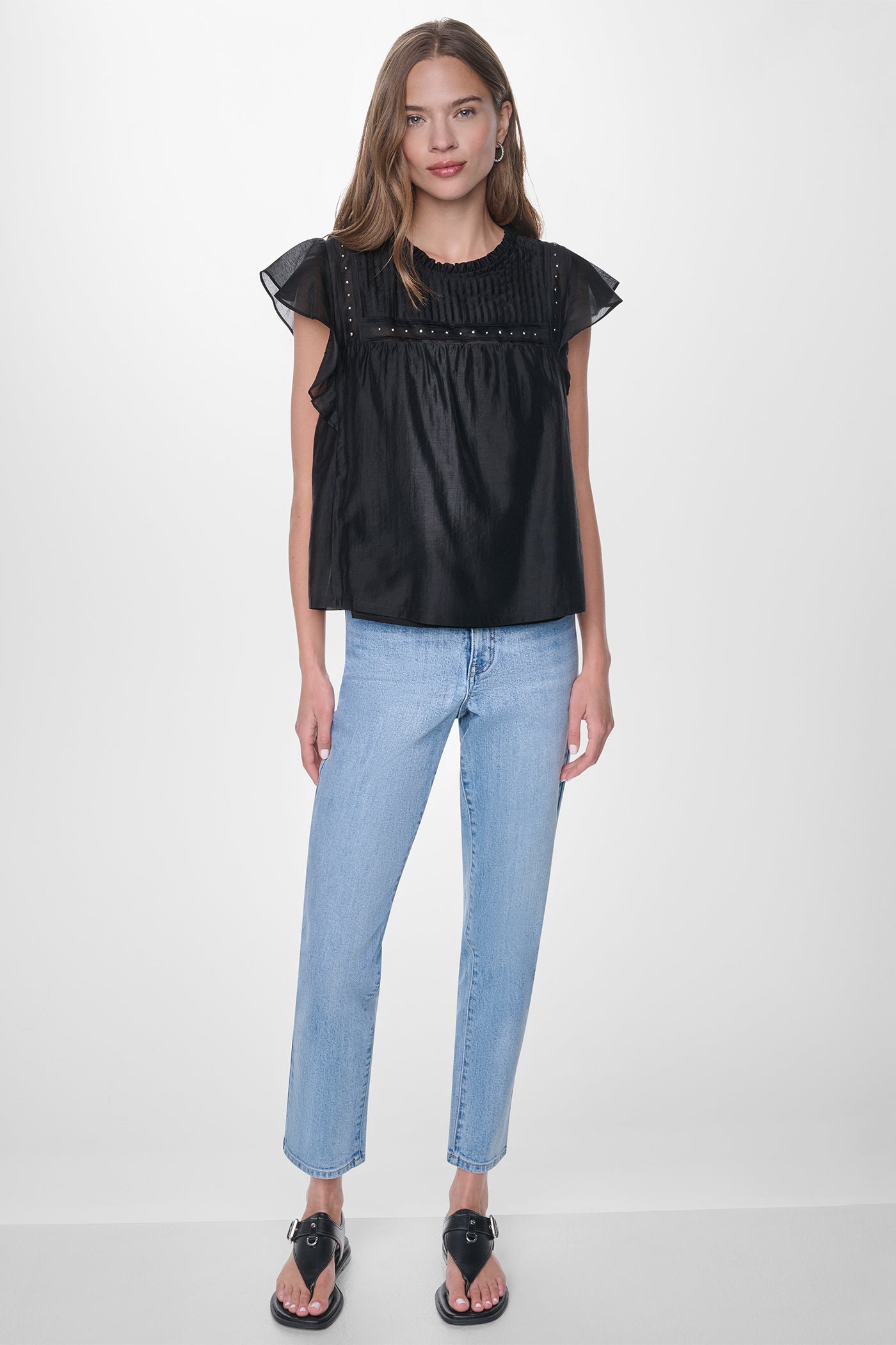 PLEATED STUDDED BLOUSE