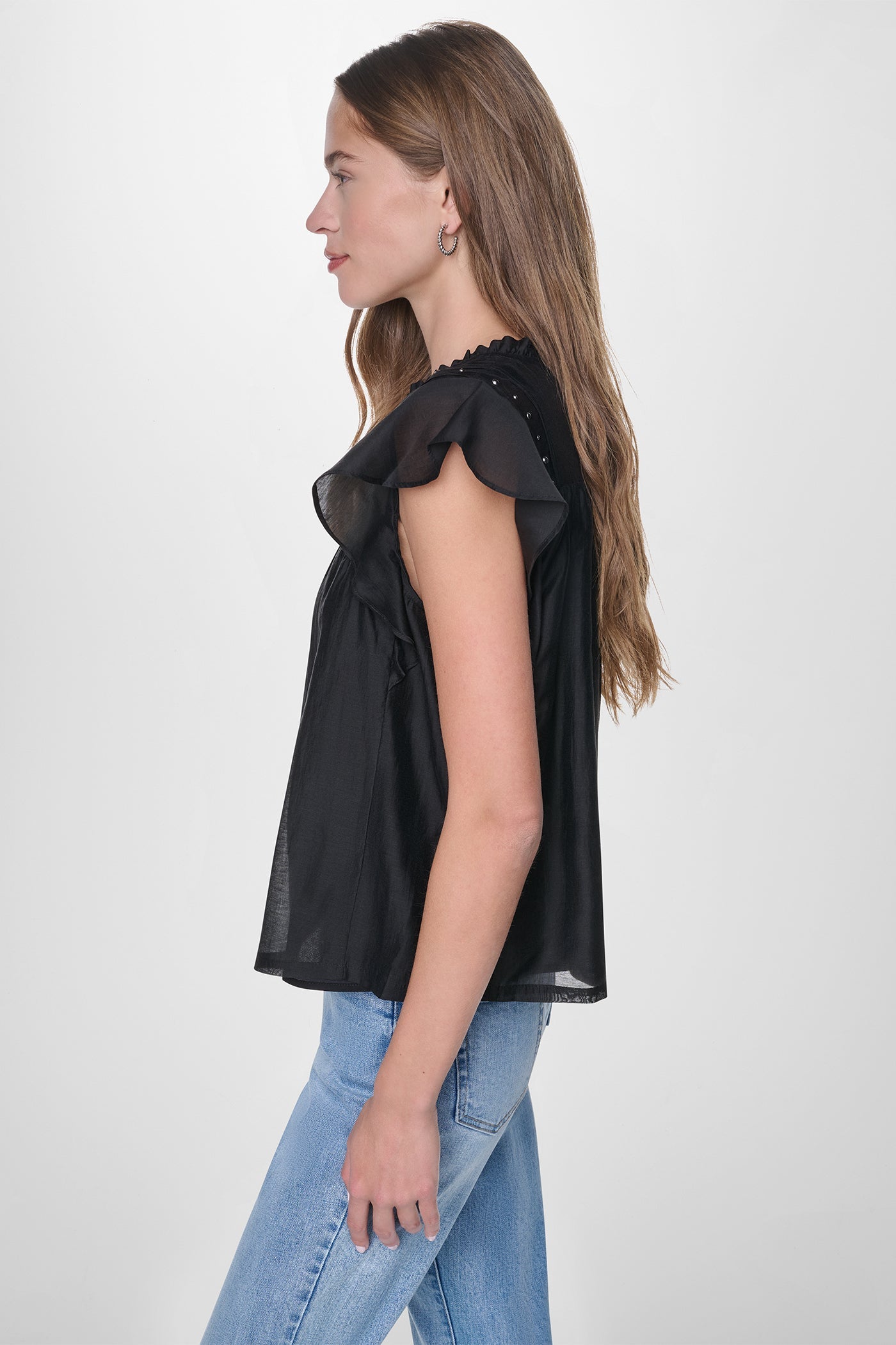 PLEATED STUDDED BLOUSE