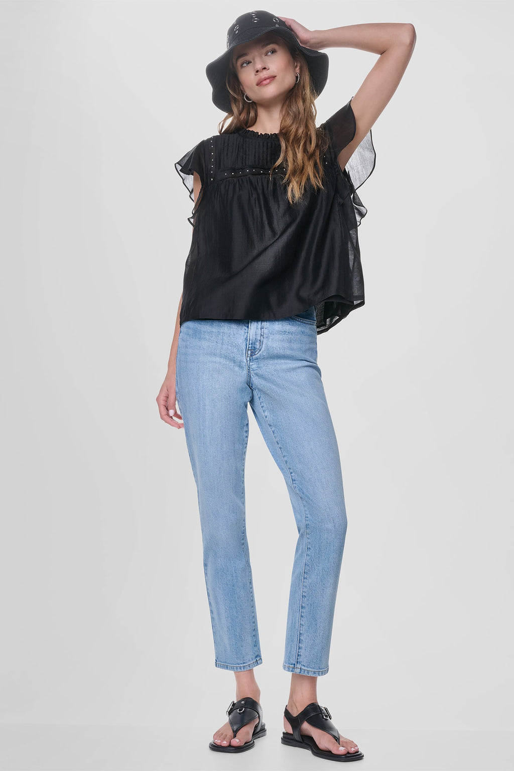 PLEATED STUDDED BLOUSE