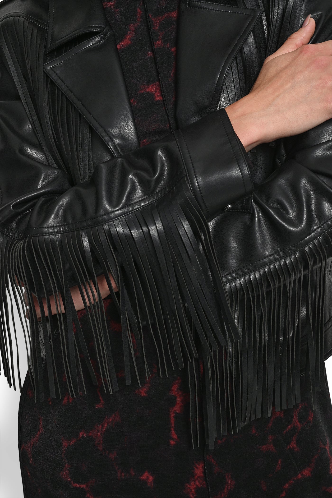 LONG SLEEEVE FRINGE CROP JACKET