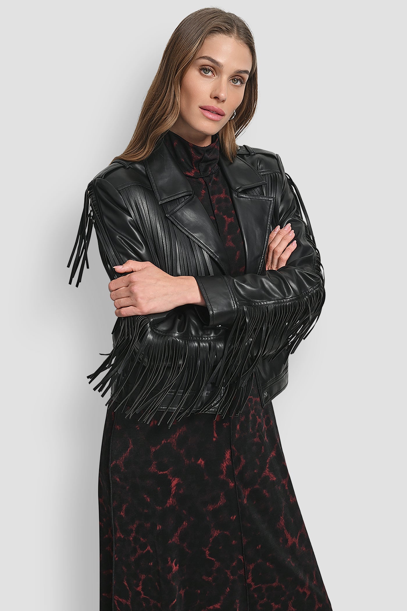 LONG SLEEEVE FRINGE CROP JACKET