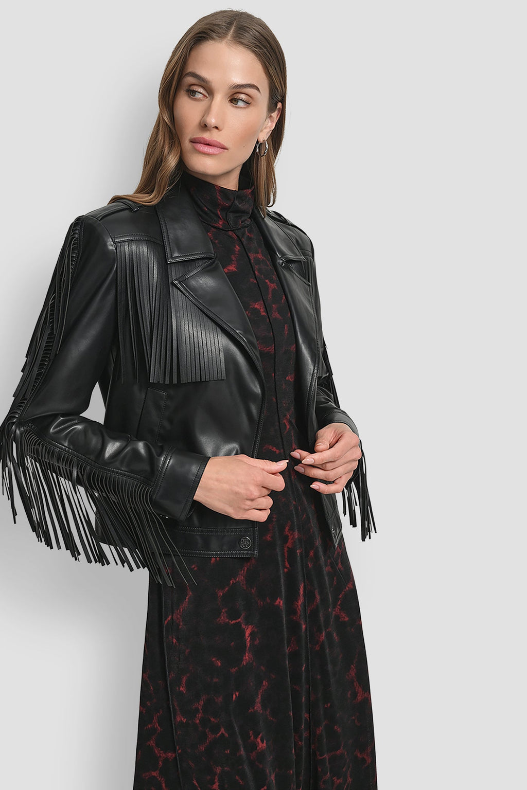 LONG SLEEEVE FRINGE CROP JACKET