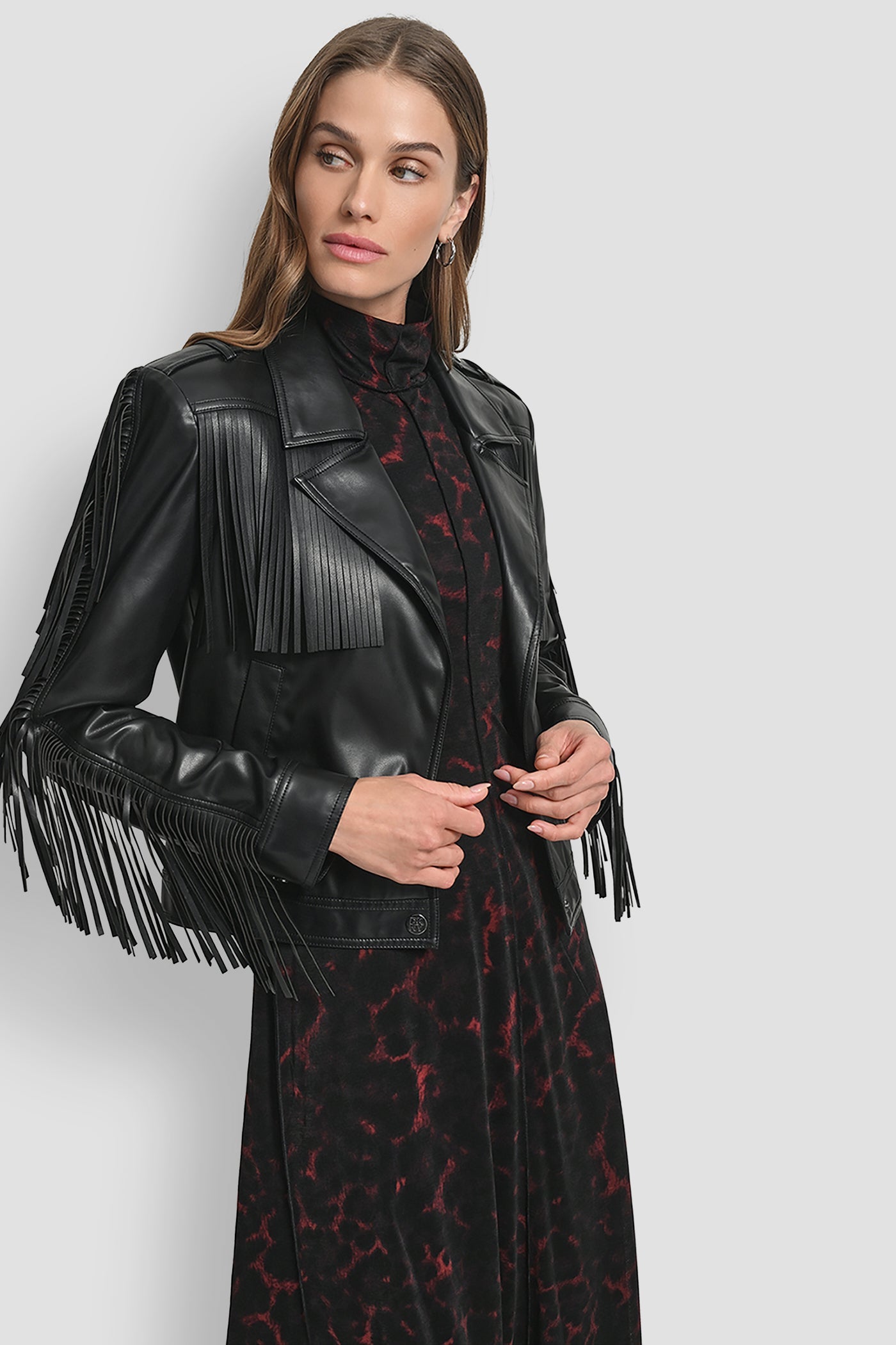 LONG SLEEEVE FRINGE CROP JACKET
