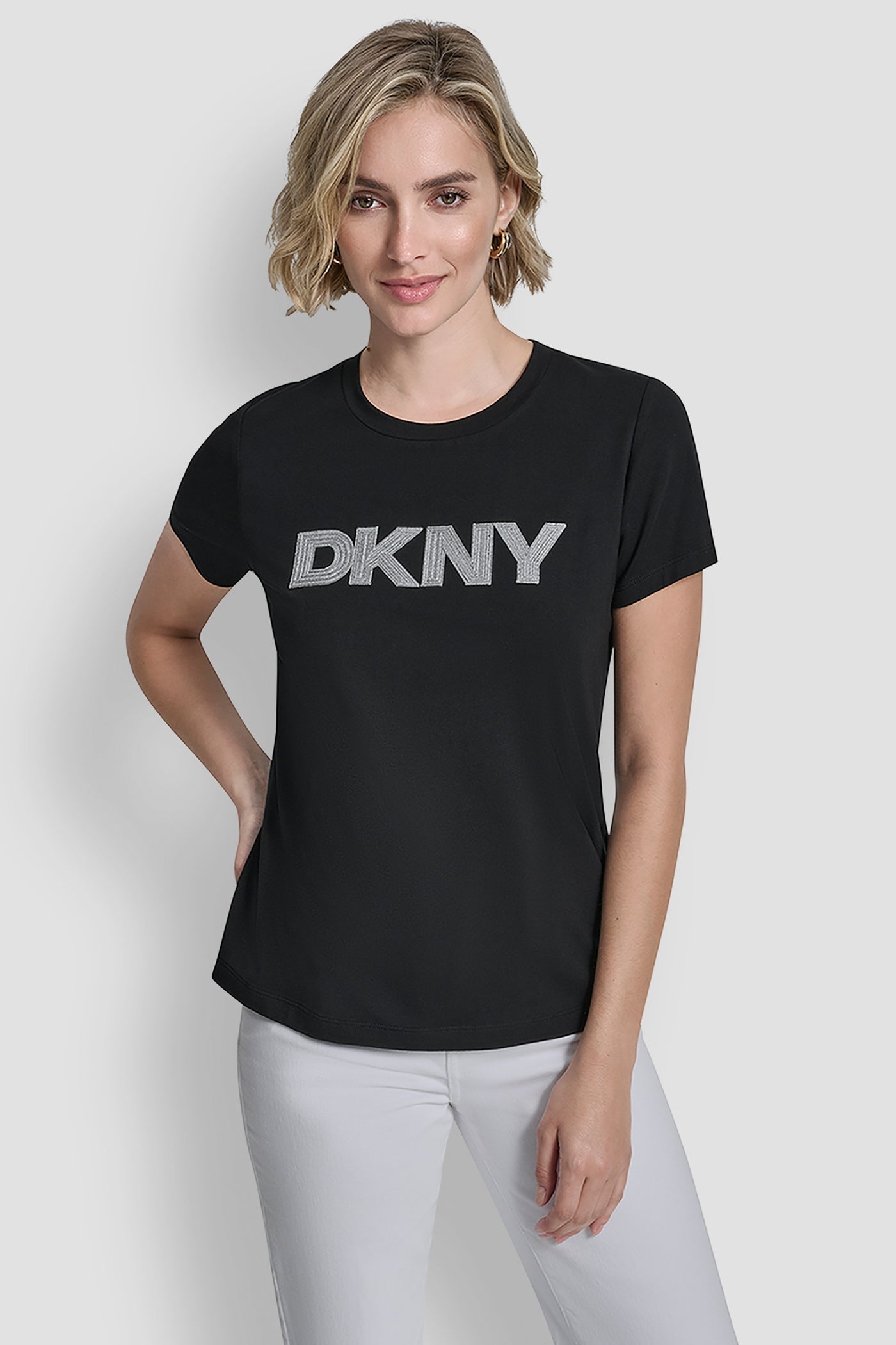 METALLIC LOGO EMBROIDERED TEE