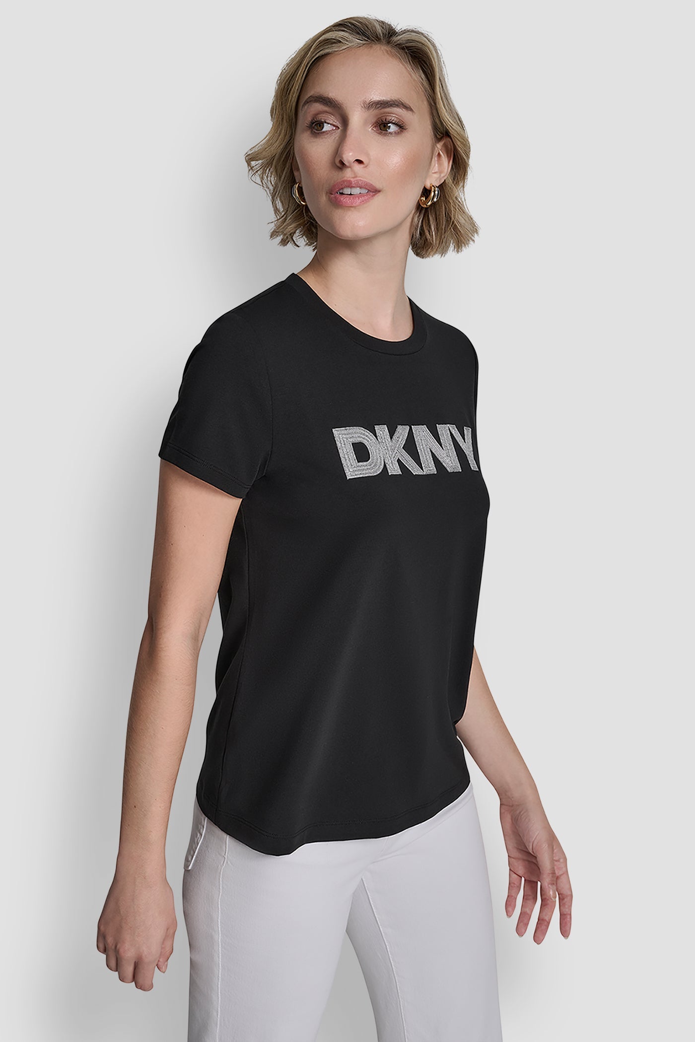 METALLIC LOGO EMBROIDERED TEE