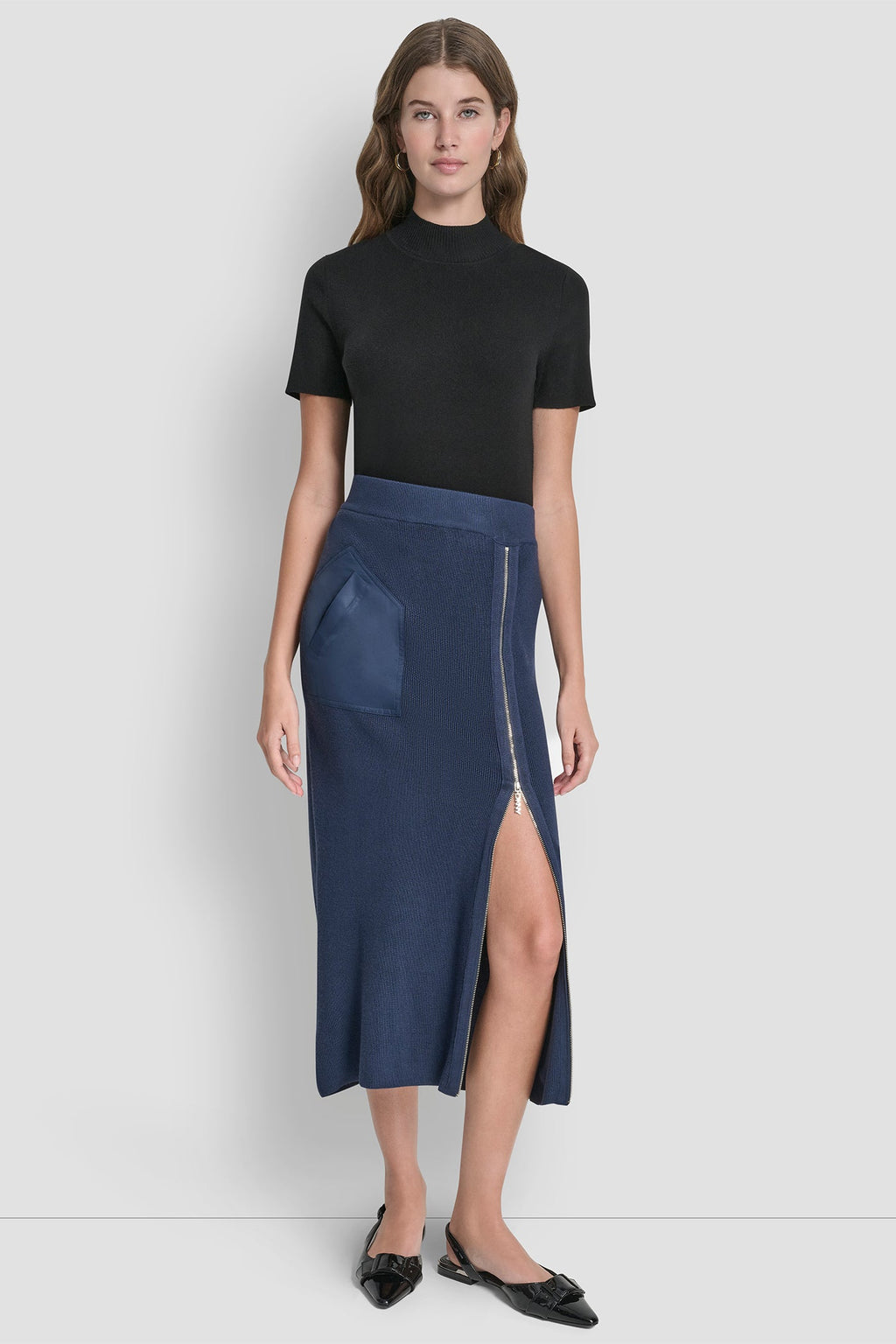 ZIP DETAILED MIDI SWEATER SKIRT
