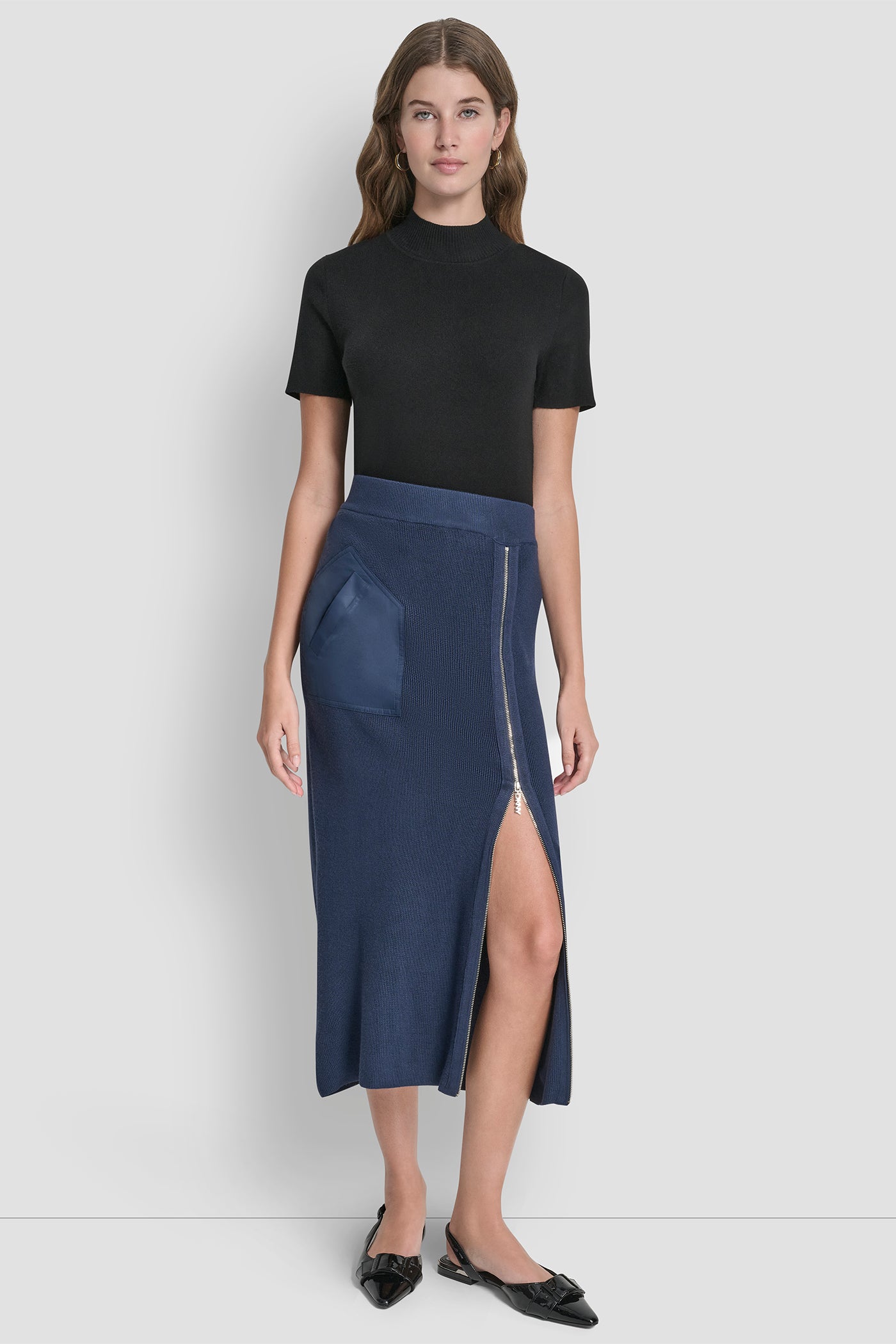 ZIP DETAILED MIDI SWEATER SKIRT