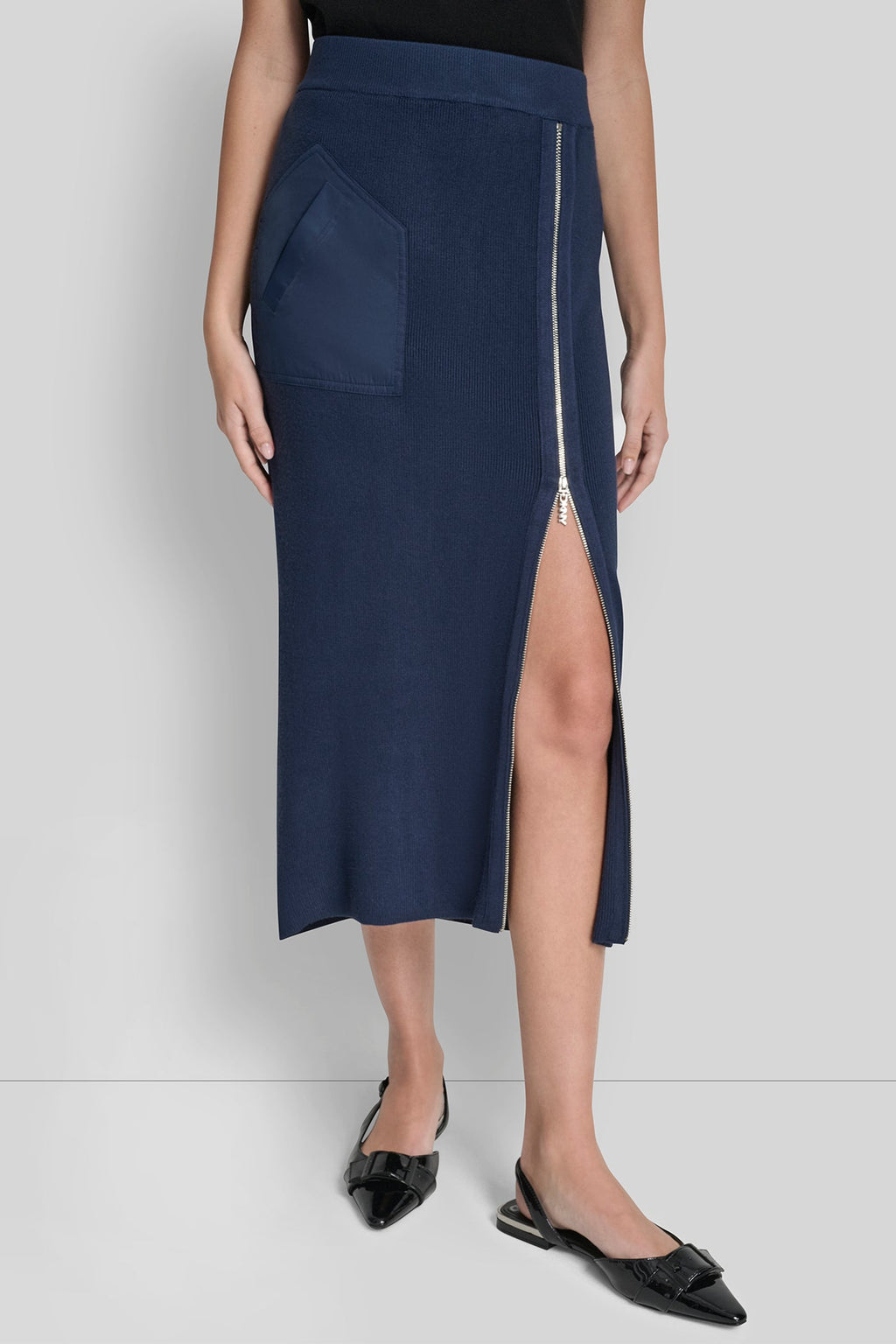 ZIP DETAILED MIDI SWEATER SKIRT