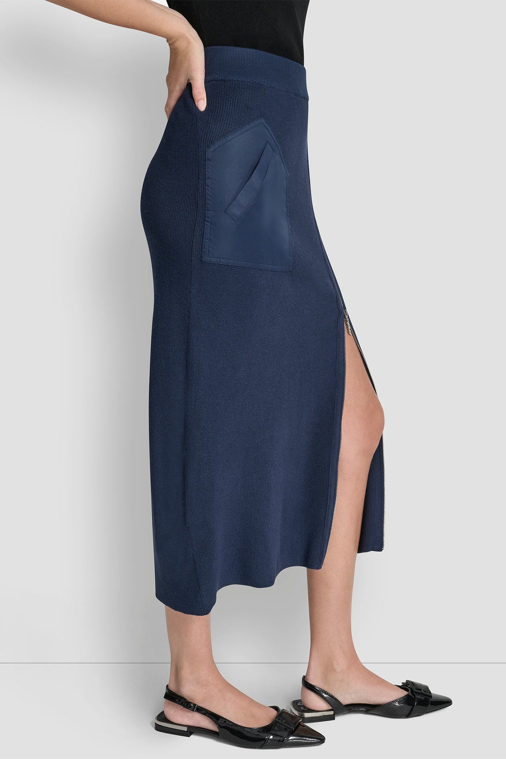 ZIP DETAILED MIDI SWEATER SKIRT