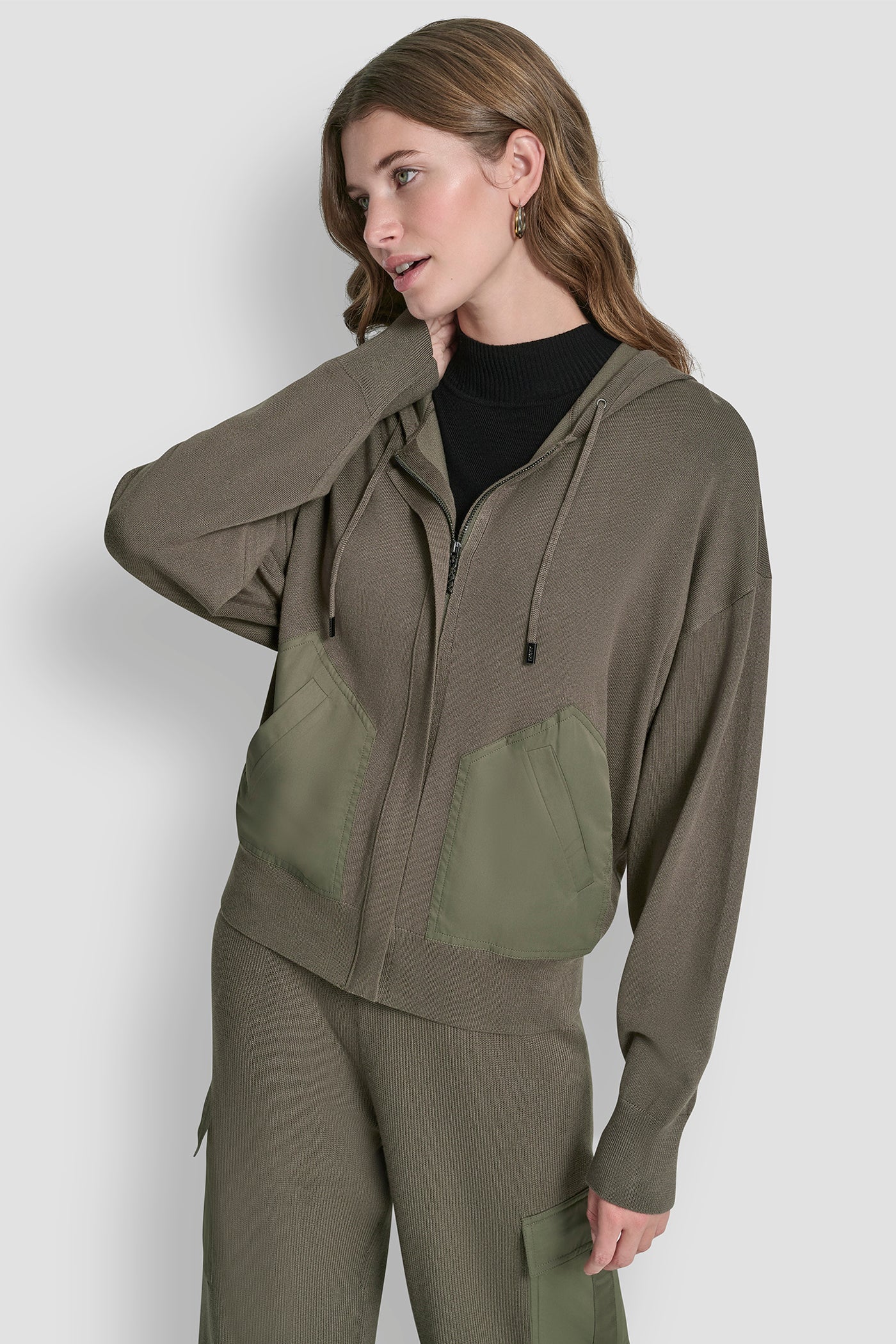 DROP SHOULDER ZIP UP HOODIE