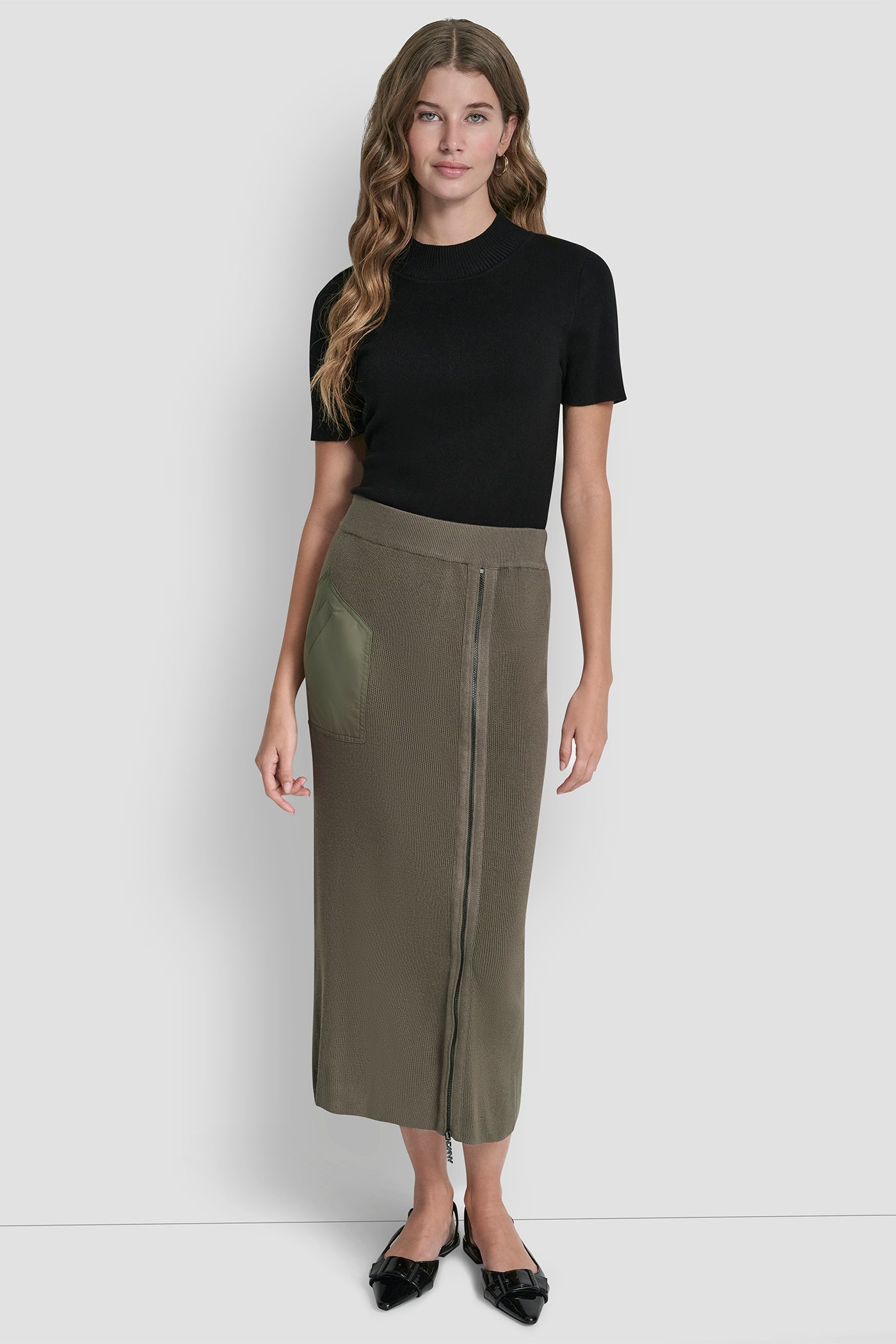 ZIP DETAILED MIDI SWEATER SKIRT
