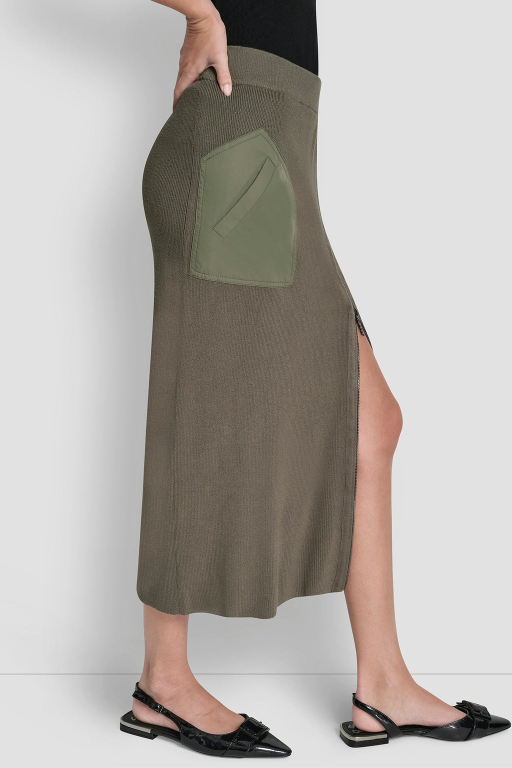 ZIP DETAILED MIDI SWEATER SKIRT