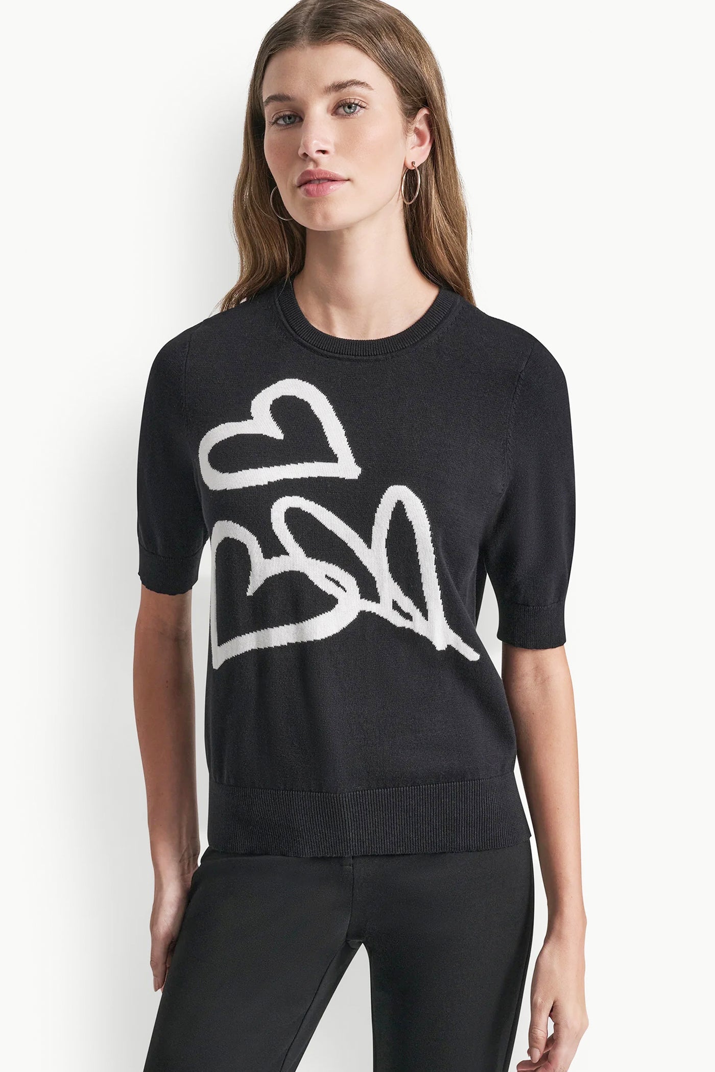 SHORT SLEEVE GRAFFITI HEART SWEATER