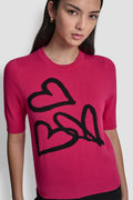 SHORT SLEEVE GRAFFITI HEART SWEATER