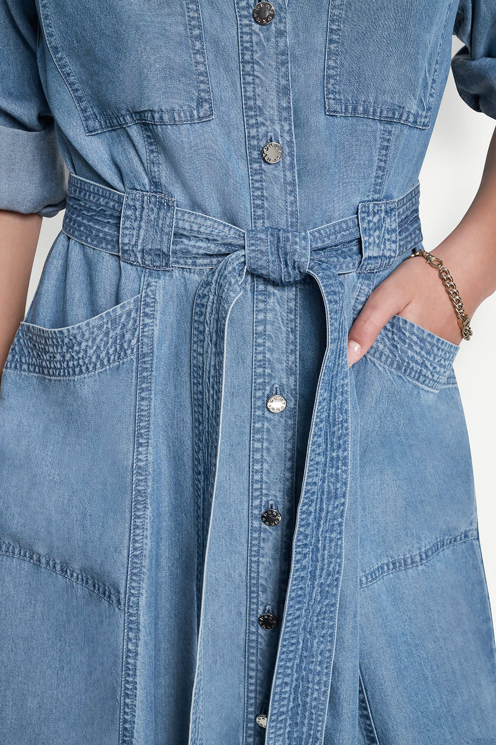 LONG SLEEVE ROLL TAB TENCEL CARGO DRESS