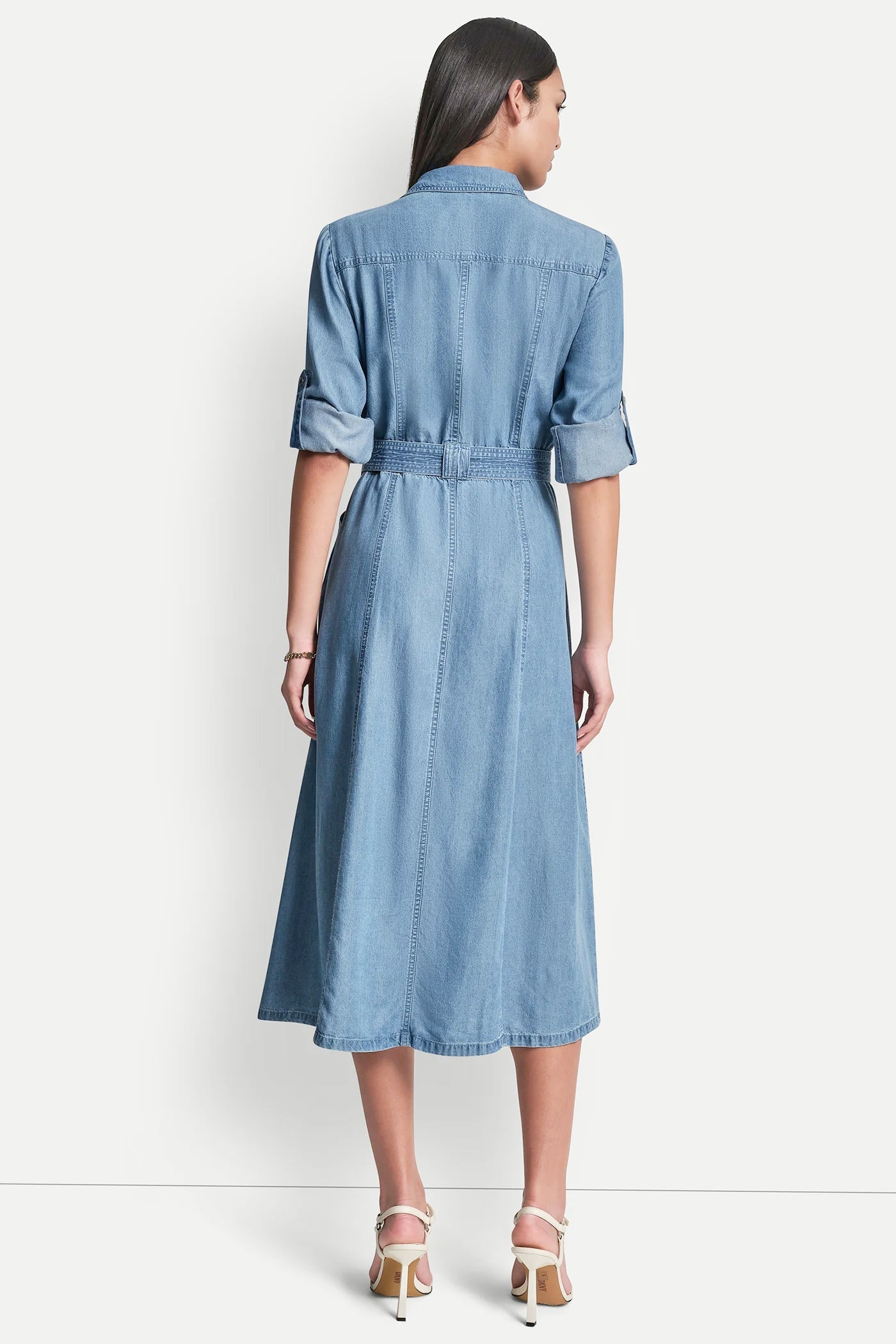 LONG SLEEVE ROLL TAB TENCEL CARGO DRESS