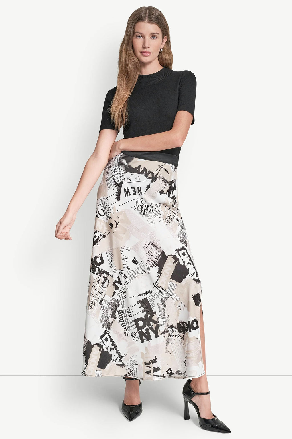 NEWSPAPER PRINT MIDI SKIRT