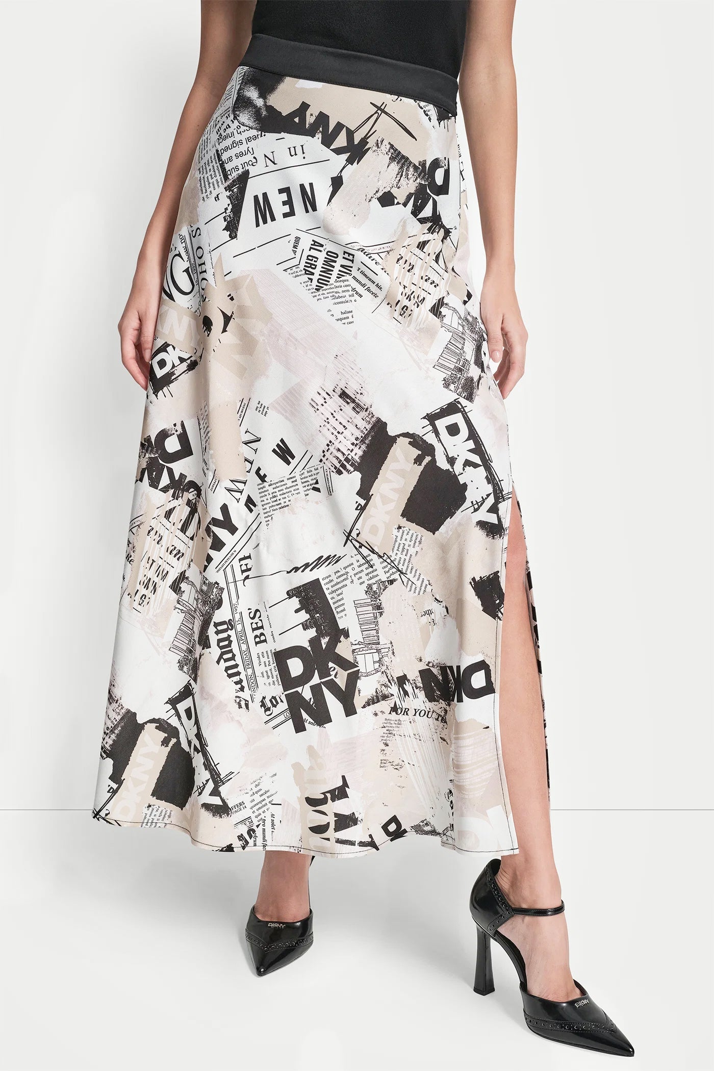 NEWSPAPER PRINT MIDI SKIRT
