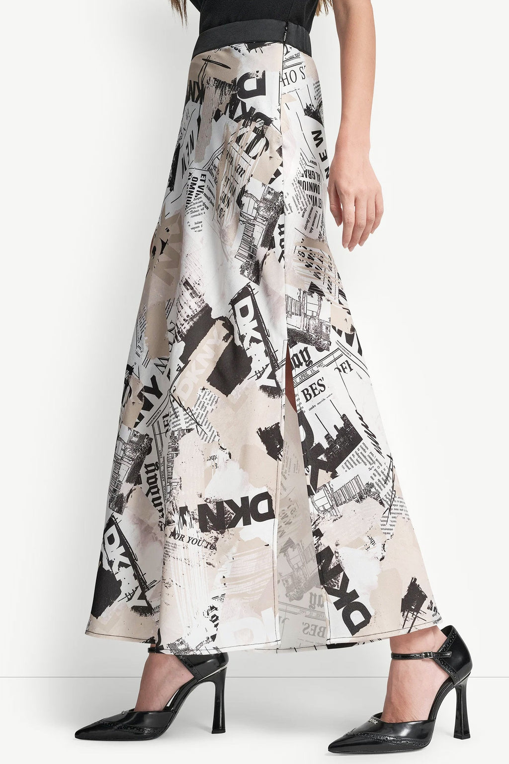 NEWSPAPER PRINT MIDI SKIRT