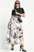 NEWSPAPER PRINT MIDI SKIRT