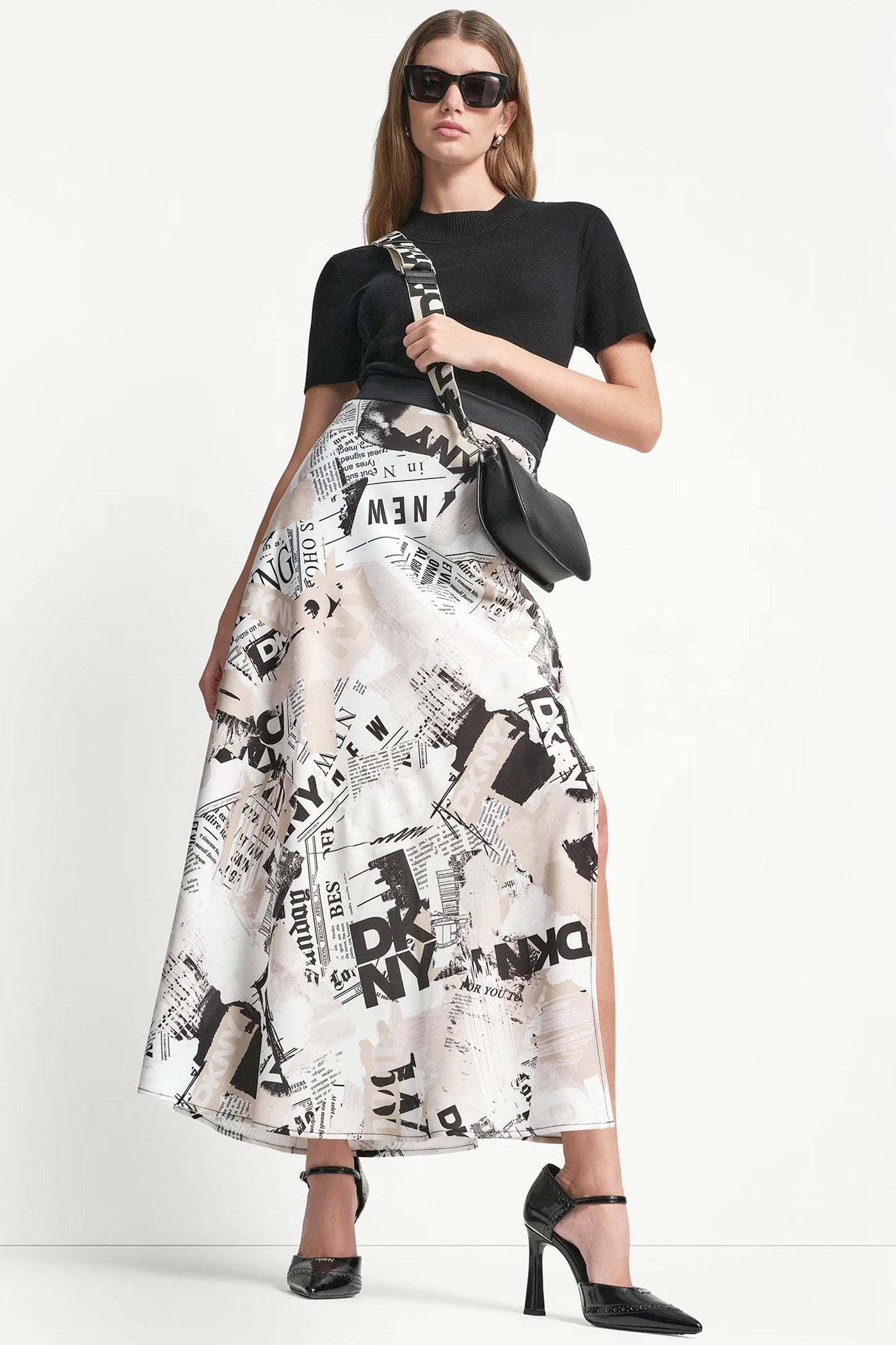 NEWSPAPER PRINT MIDI SKIRT