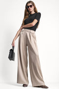 HIGH-RISE SATIN PLEATED WIDE LEG PANT