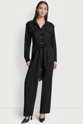 COLLARLESS BUTTON-FRONT JUMPSUIT