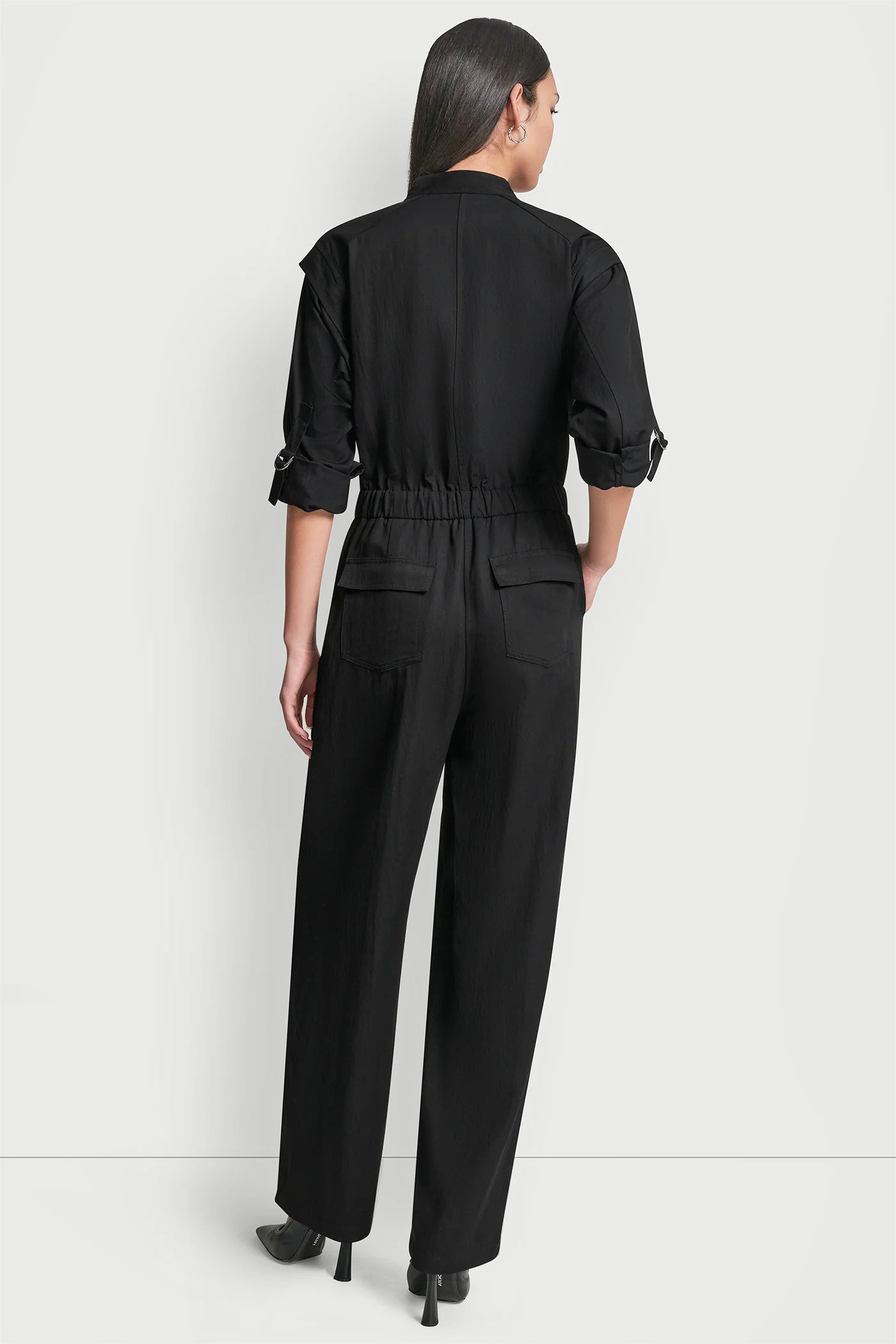 COLLARLESS BUTTON-FRONT JUMPSUIT