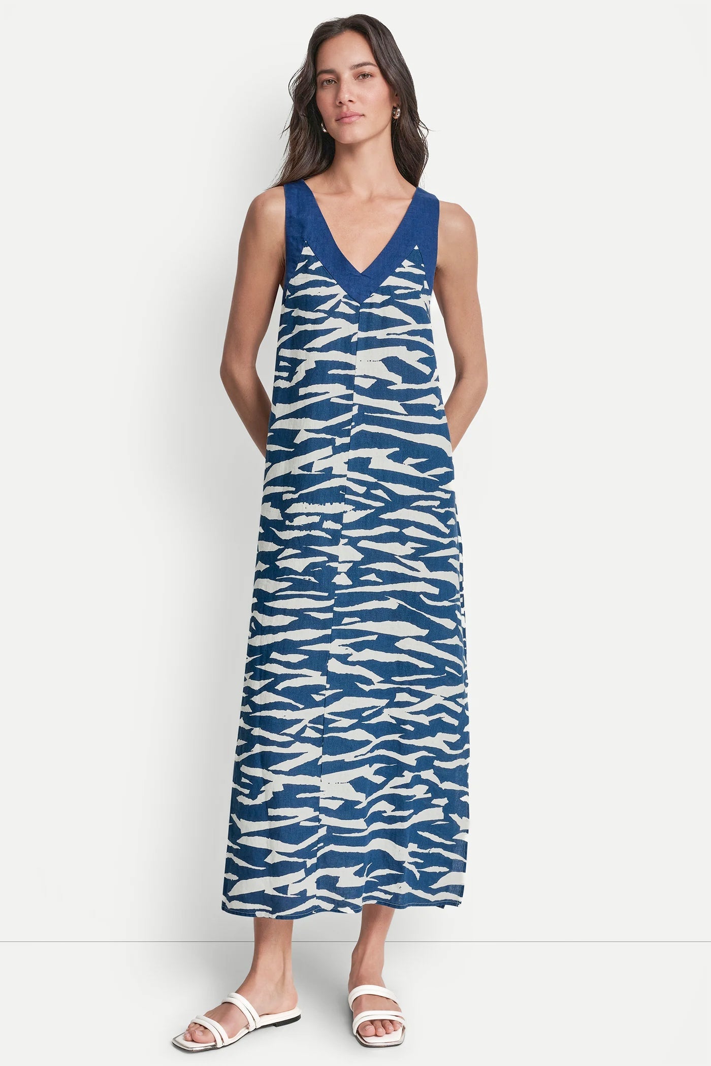 LINEN PRINTED MIDI DRESS