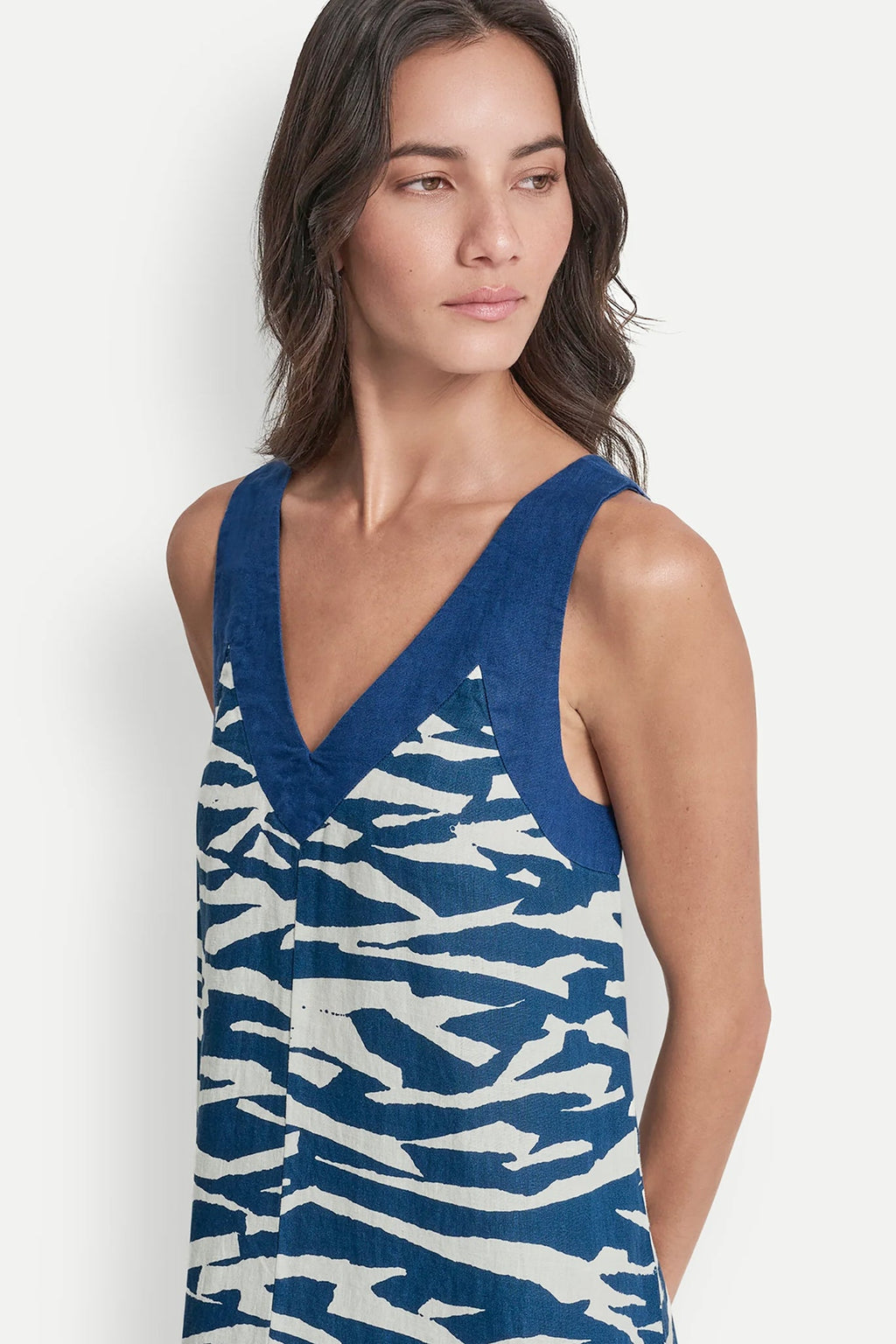 LINEN PRINTED MIDI DRESS