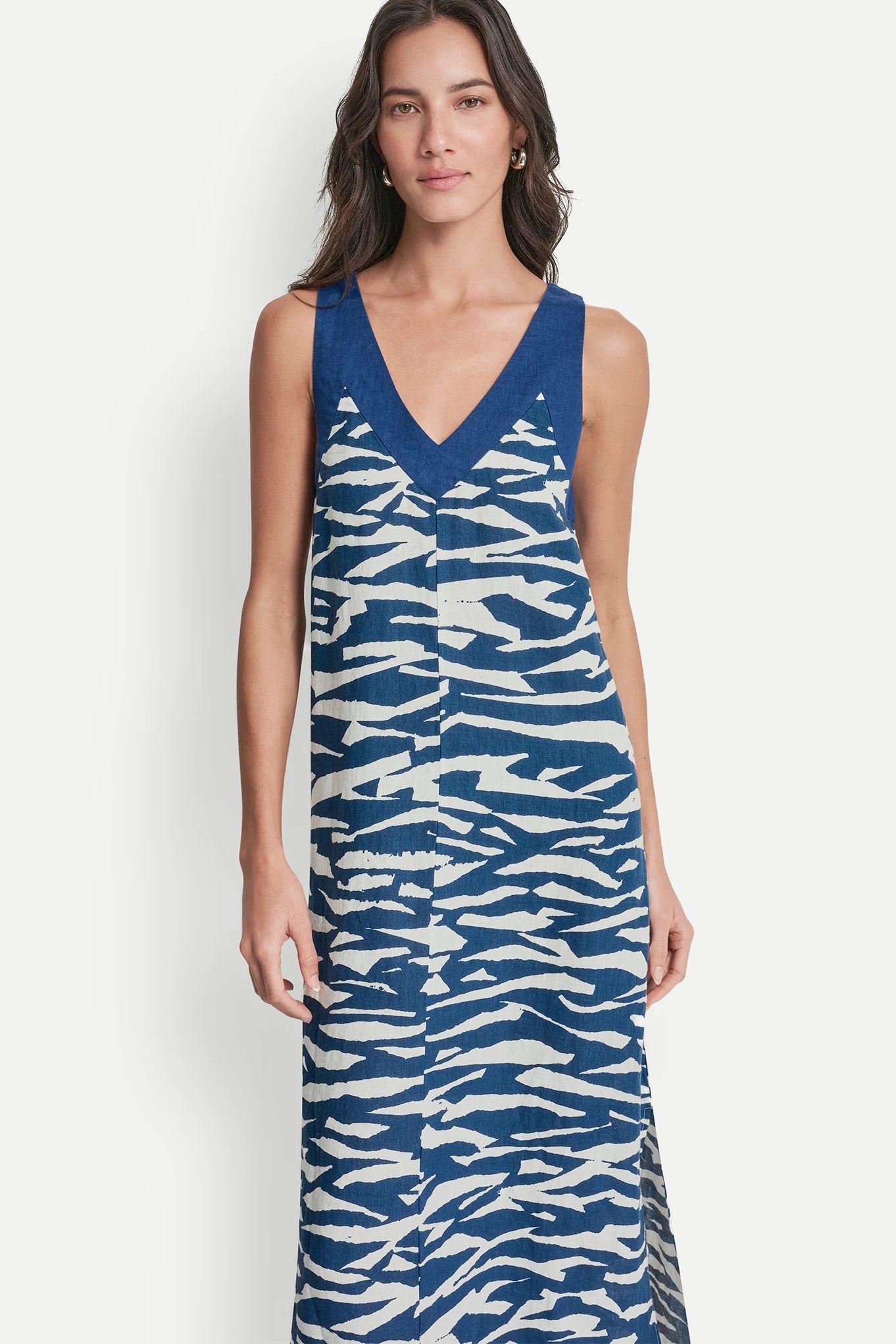LINEN PRINTED MIDI DRESS