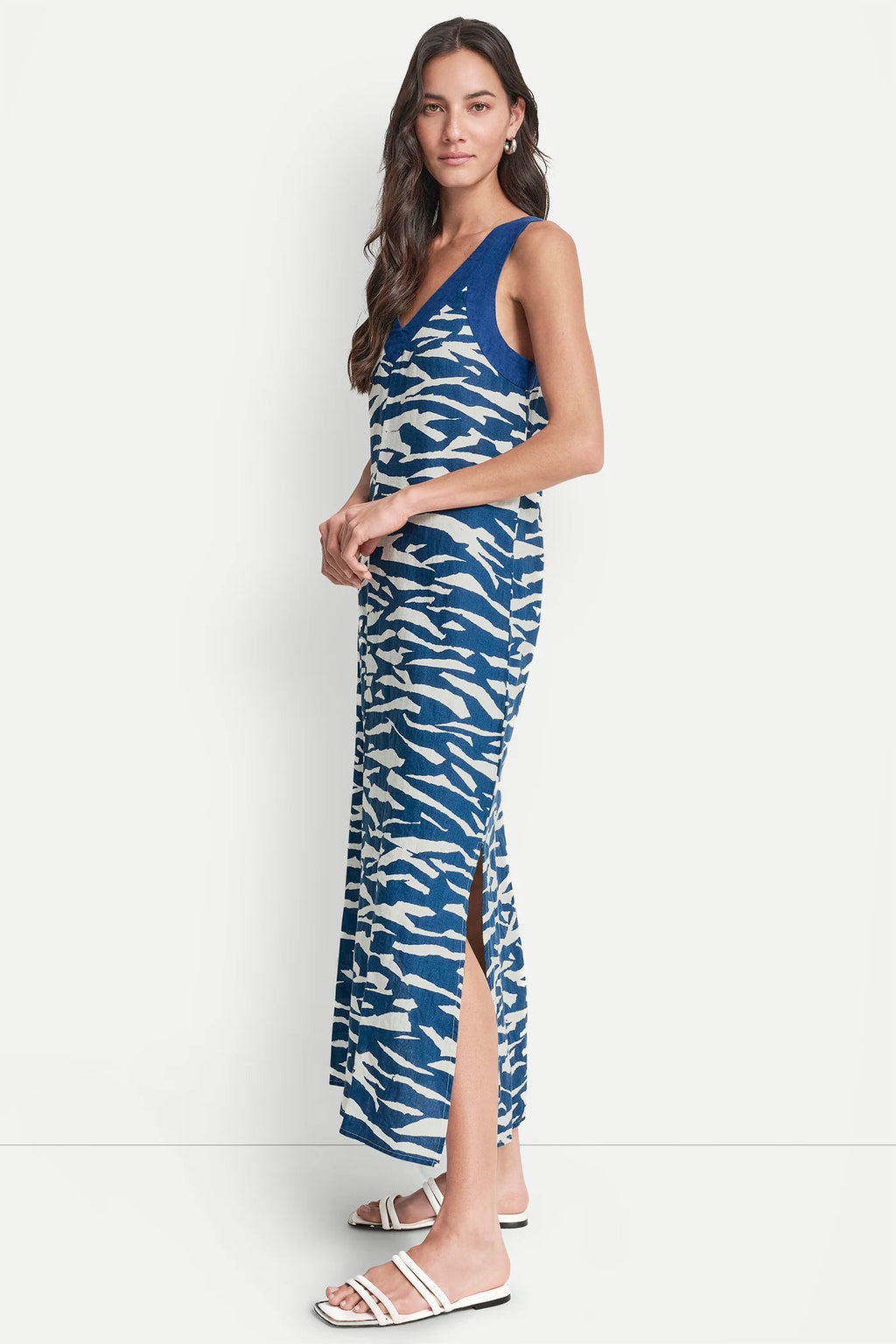 LINEN PRINTED MIDI DRESS