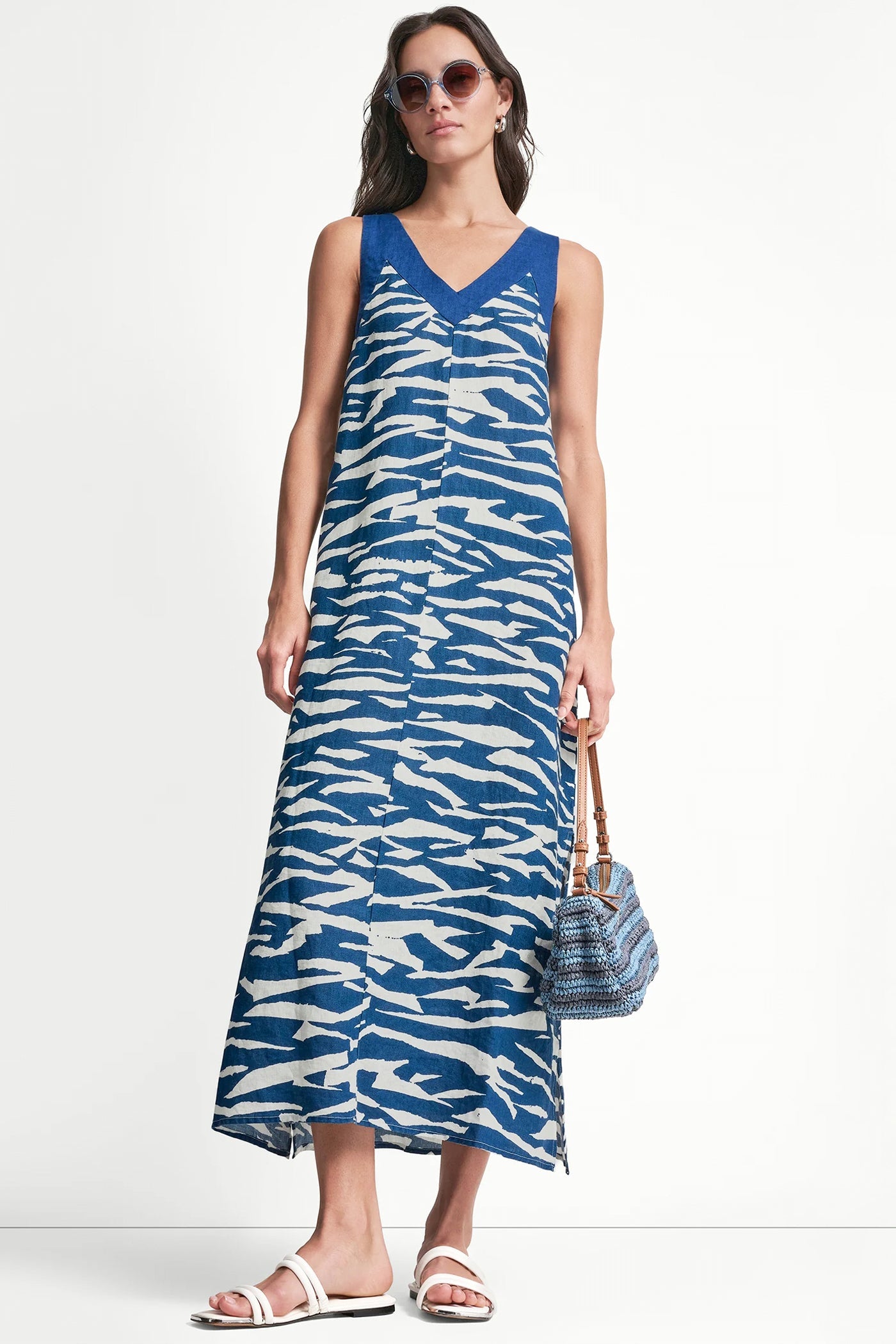 LINEN PRINTED MIDI DRESS