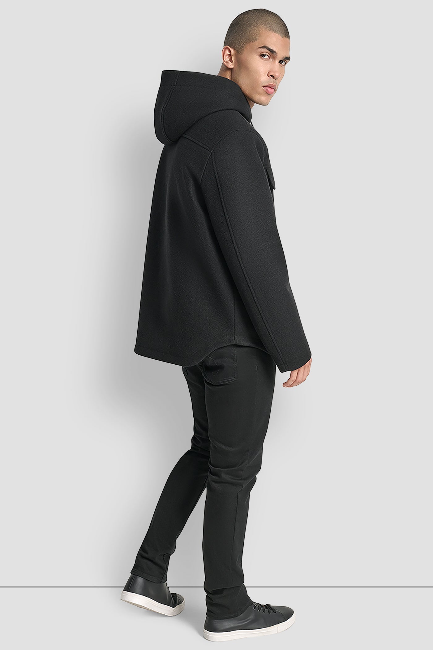 FAUX WOOL HOODED SHIRT JACKET