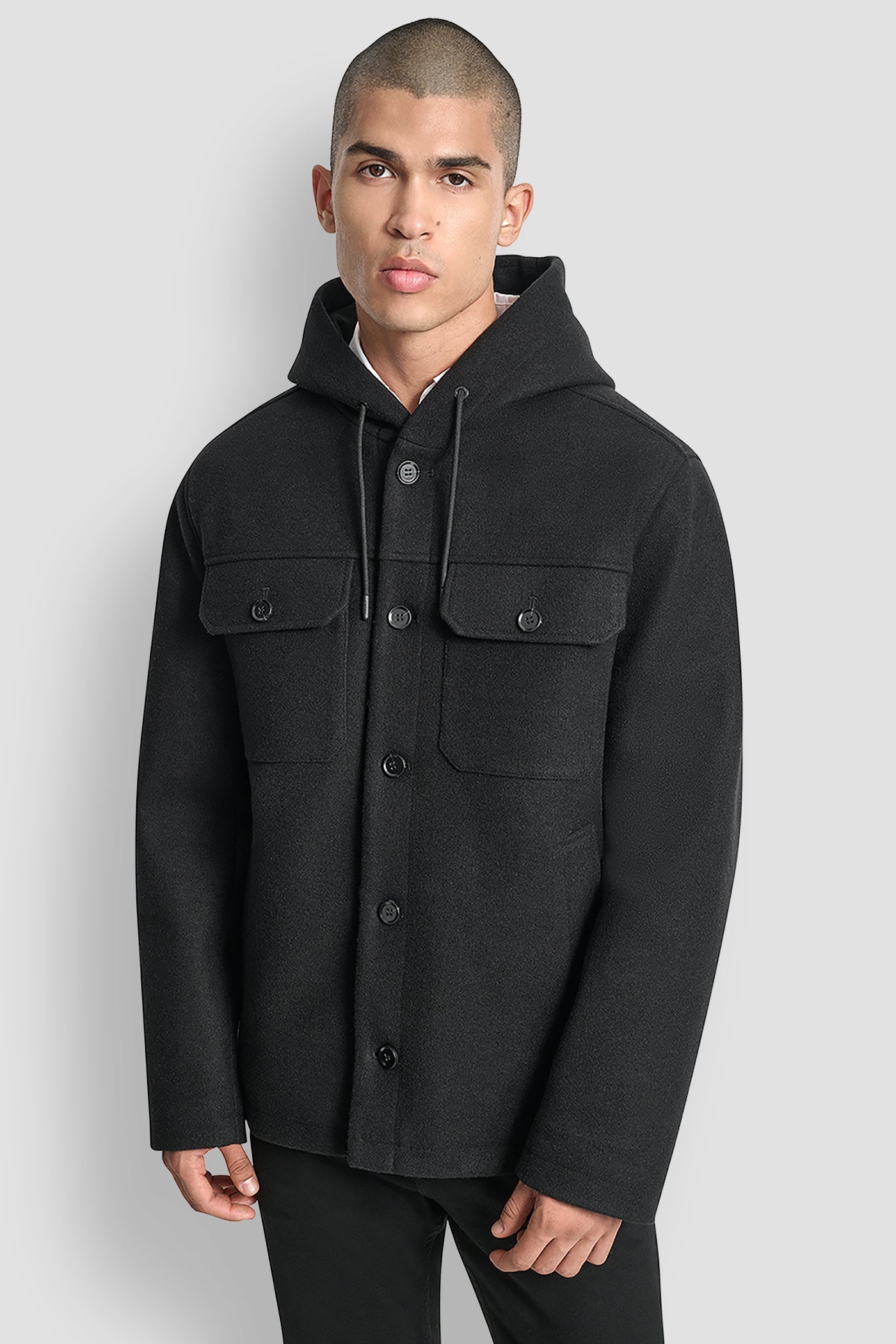 FAUX WOOL HOODED SHIRT JACKET