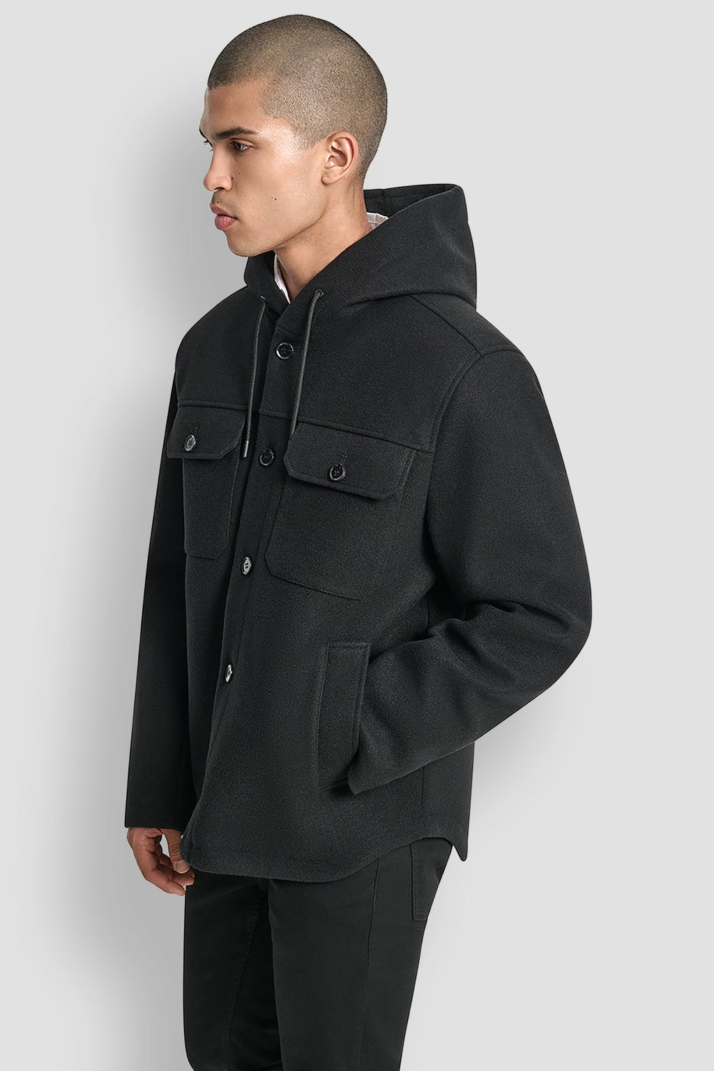 FAUX WOOL HOODED SHIRT JACKET